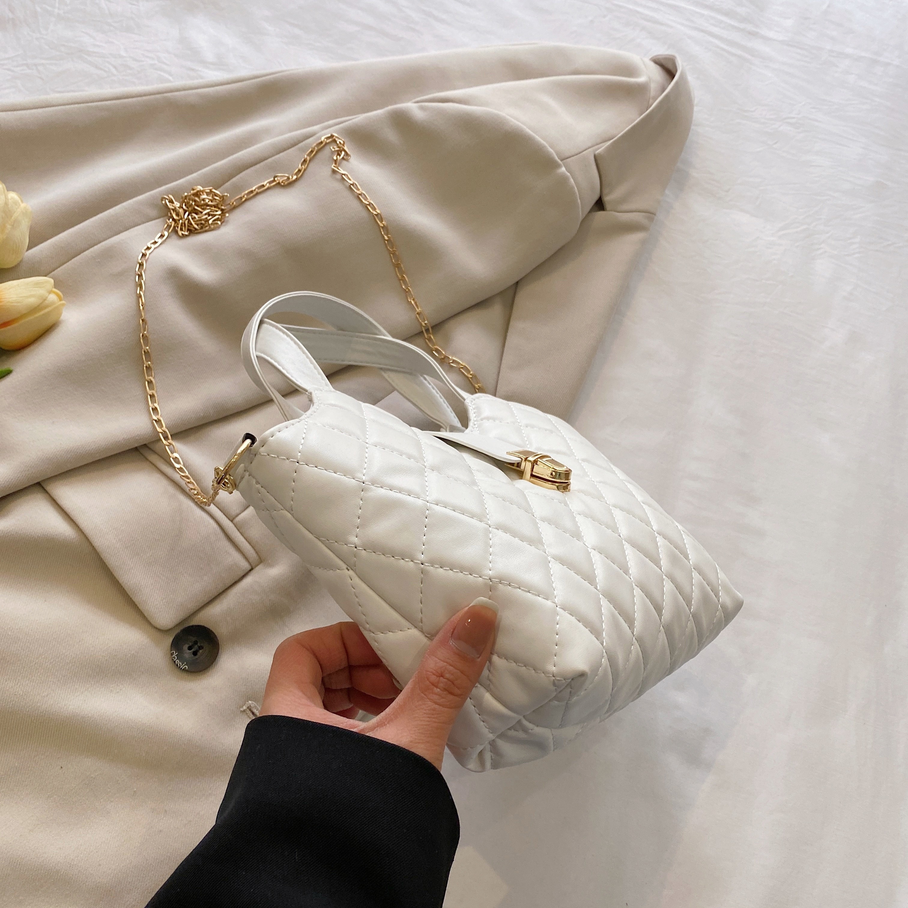 Mini Argyle Quilted Handbags, Fashion Chain Crossbody Bag, Women's Double Handle  Purse With Buckle Decor - Temu