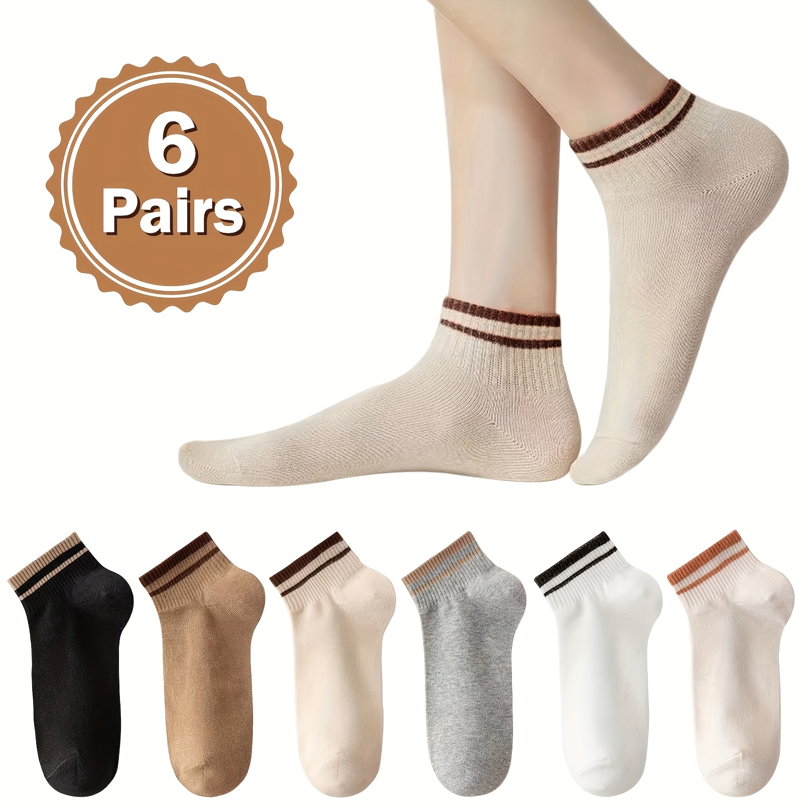 Solid Color Stripe Cute Ankle Socks, Retro Running Sport Casual Low Cut No  Show Socks - Temu Oman