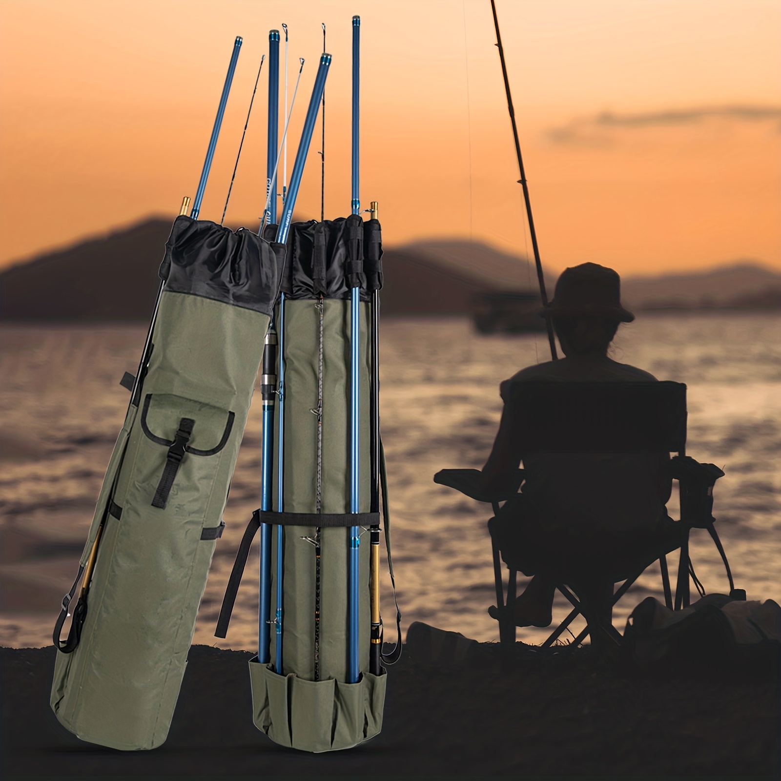 AGOOL Fishing Rod Bag Holder Fishing Rod Carrier Fishing Pole Travel Case Tackle Box Storage Multifunctional Stand Bags Large Capacity Lightweight