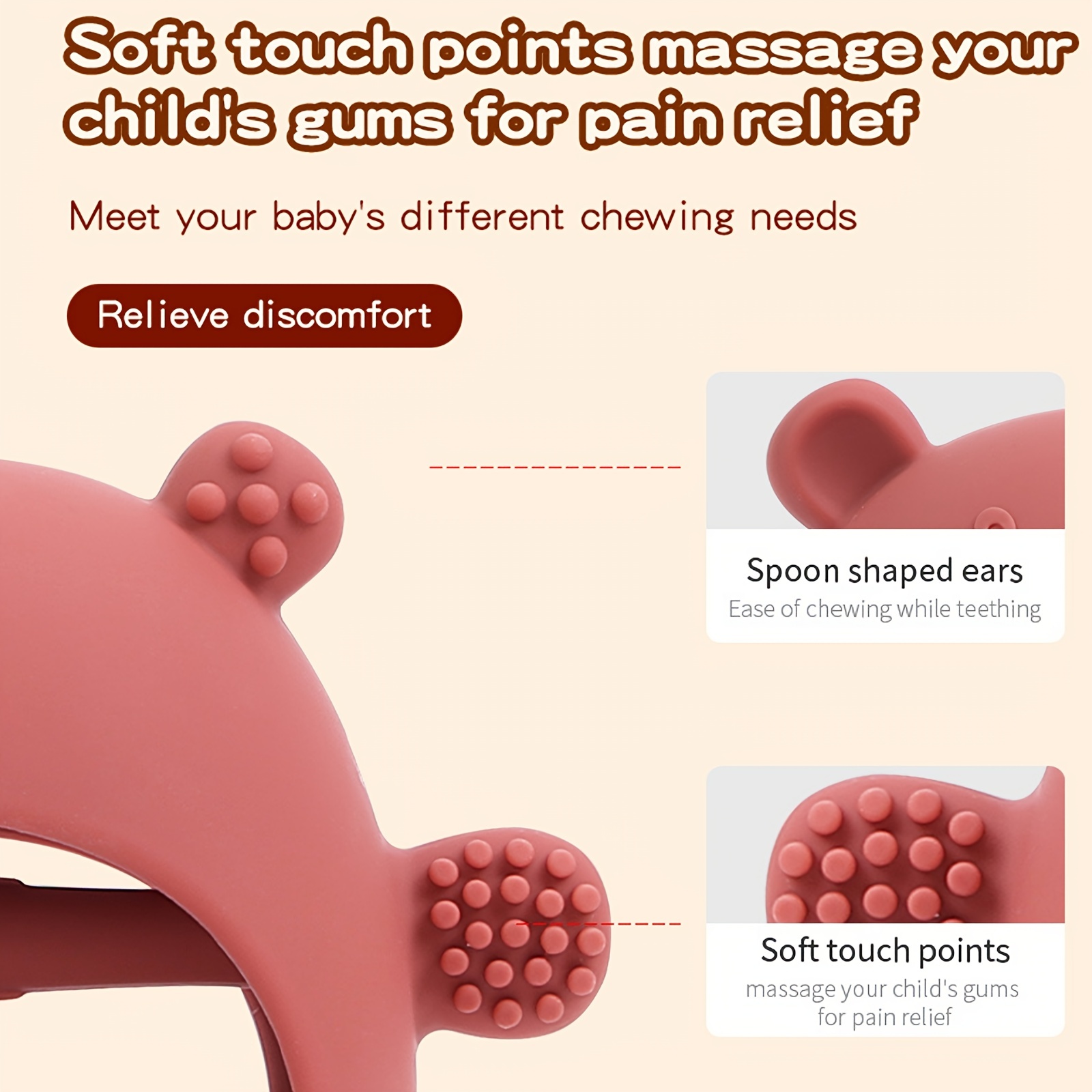 Bear Buddy Silicone Teething Toy for 6M Babies Soft Textures Easy to Hold