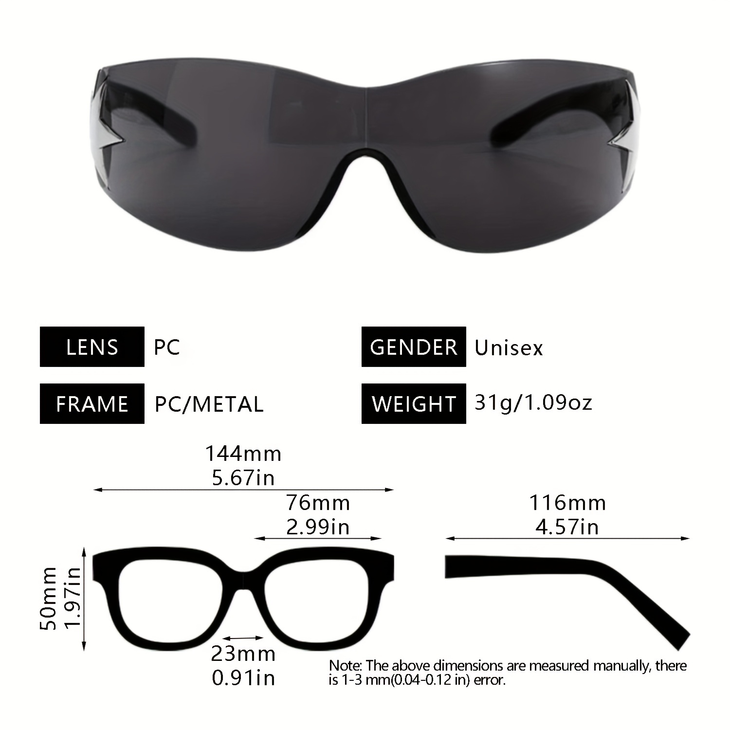 Y2K Oversized Frameless Shield Wrap Around Sunglasses