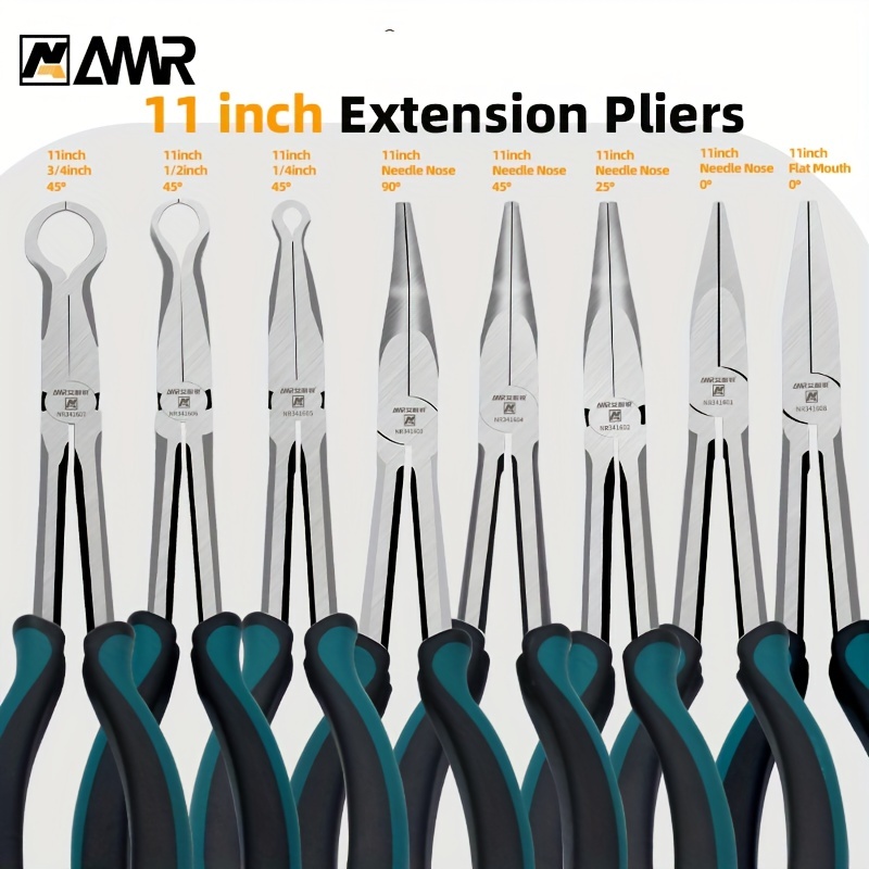 Long Reach Plier Set - 11 Long Needle Nose Pliers Sets - Straight 45,  90-Degree , Long Reach Pliers