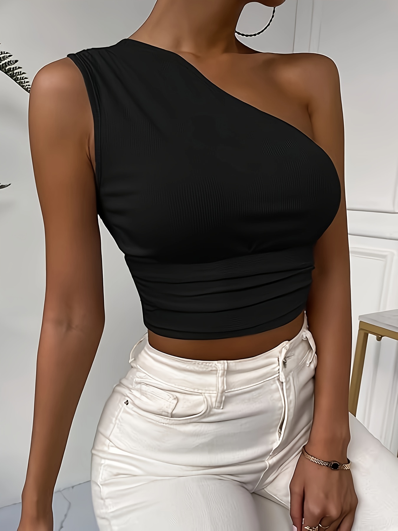 One shoulder fitted discount top