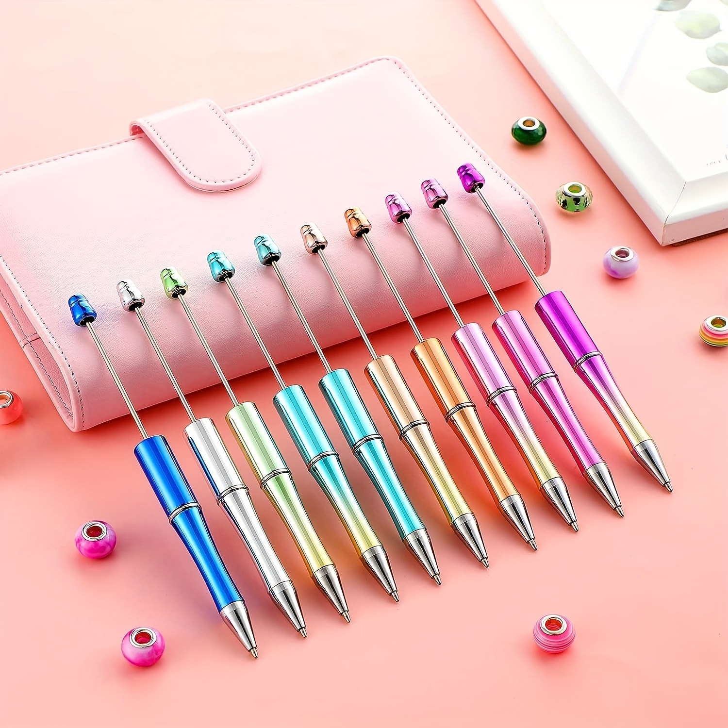Jspupifip 40 Pieces Beadable Pens With 40 Refills, 10 Color Plastic