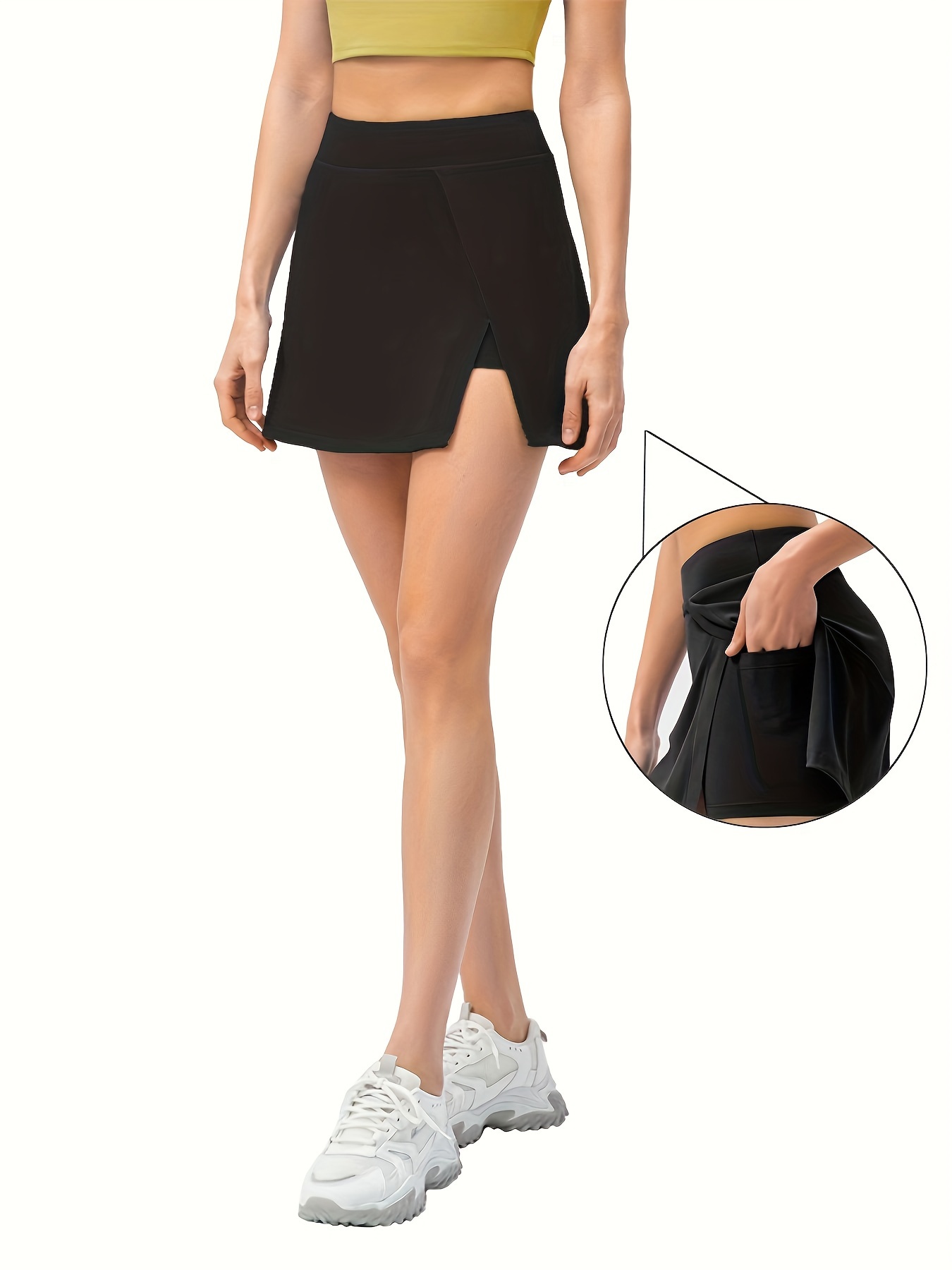 2 in 1 Black High Waist Flowy Skirt Shorts Inner Side Pocket - Temu