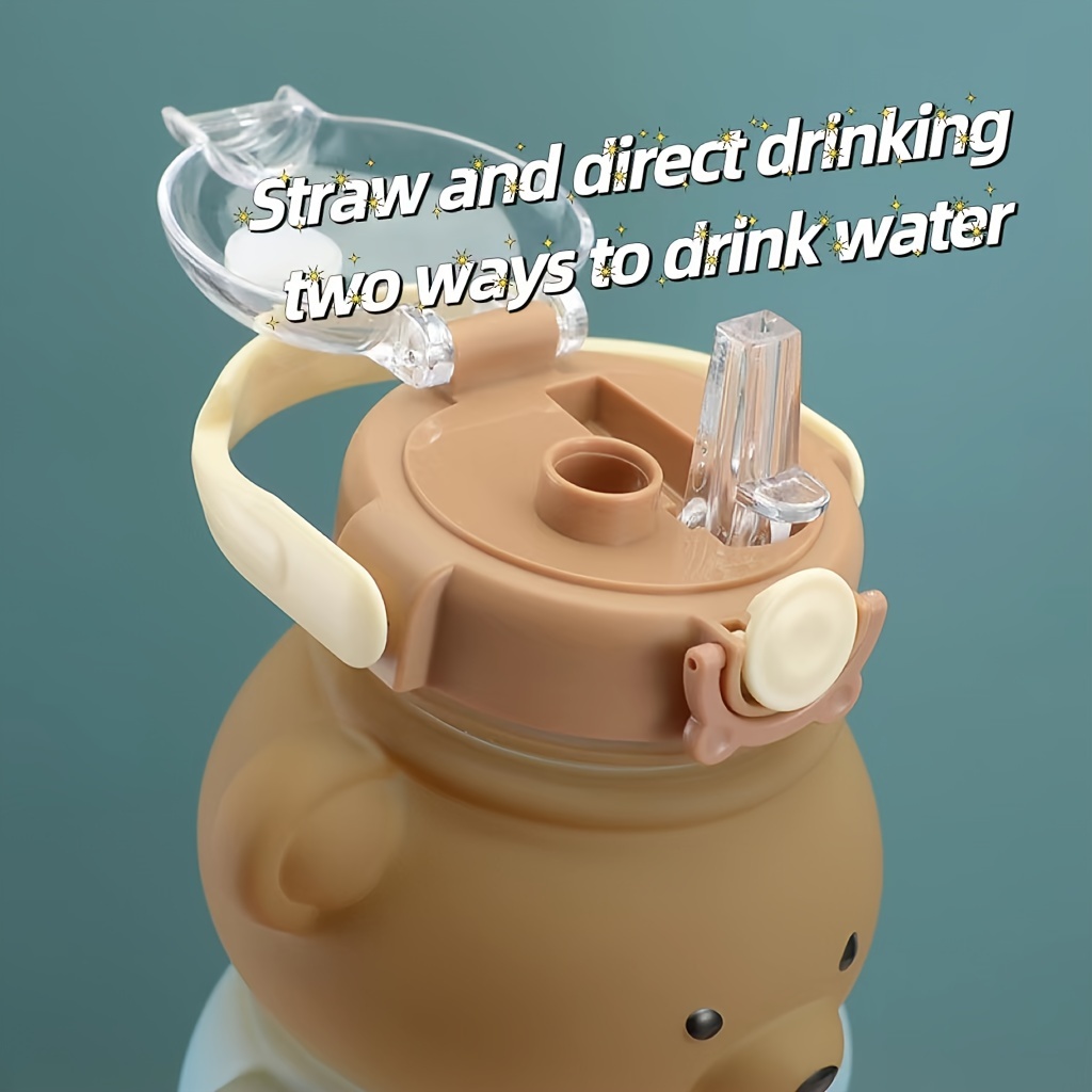 Cute Bear Water Bottle With Straw And Lanyard Perfect For - Temu