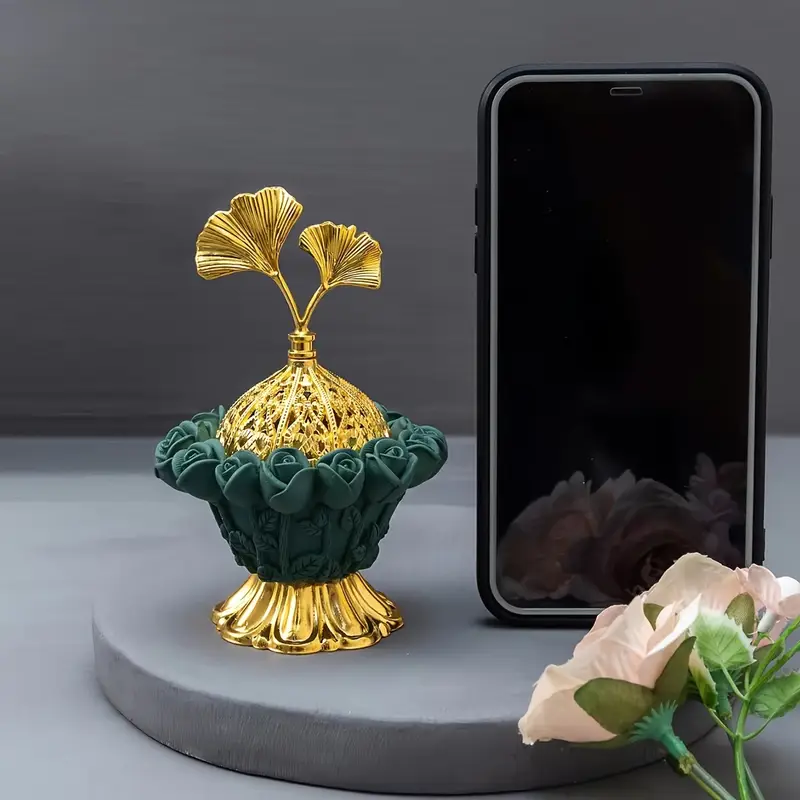 Arzator pentru tămâie din rășină cu flori de trandafir 4 Arzător frumos de tămâie din rășină cu flori de trandafir - Adaugă o notă de farmec din Orientul Mijlociu casei tale! detalii 2