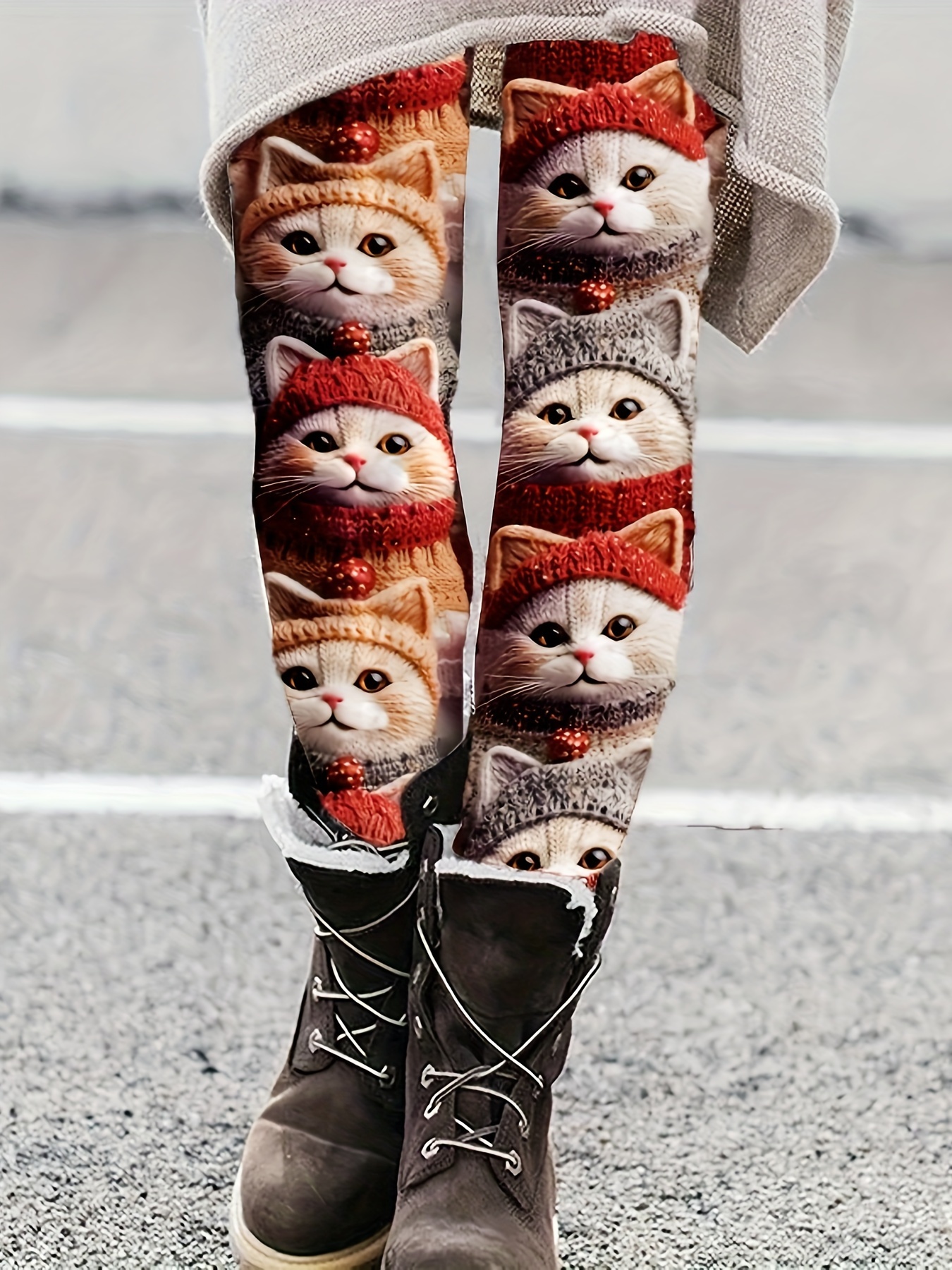 Cat Stripe Print Skinny Leggings Casual Every Day Stretchy - Temu