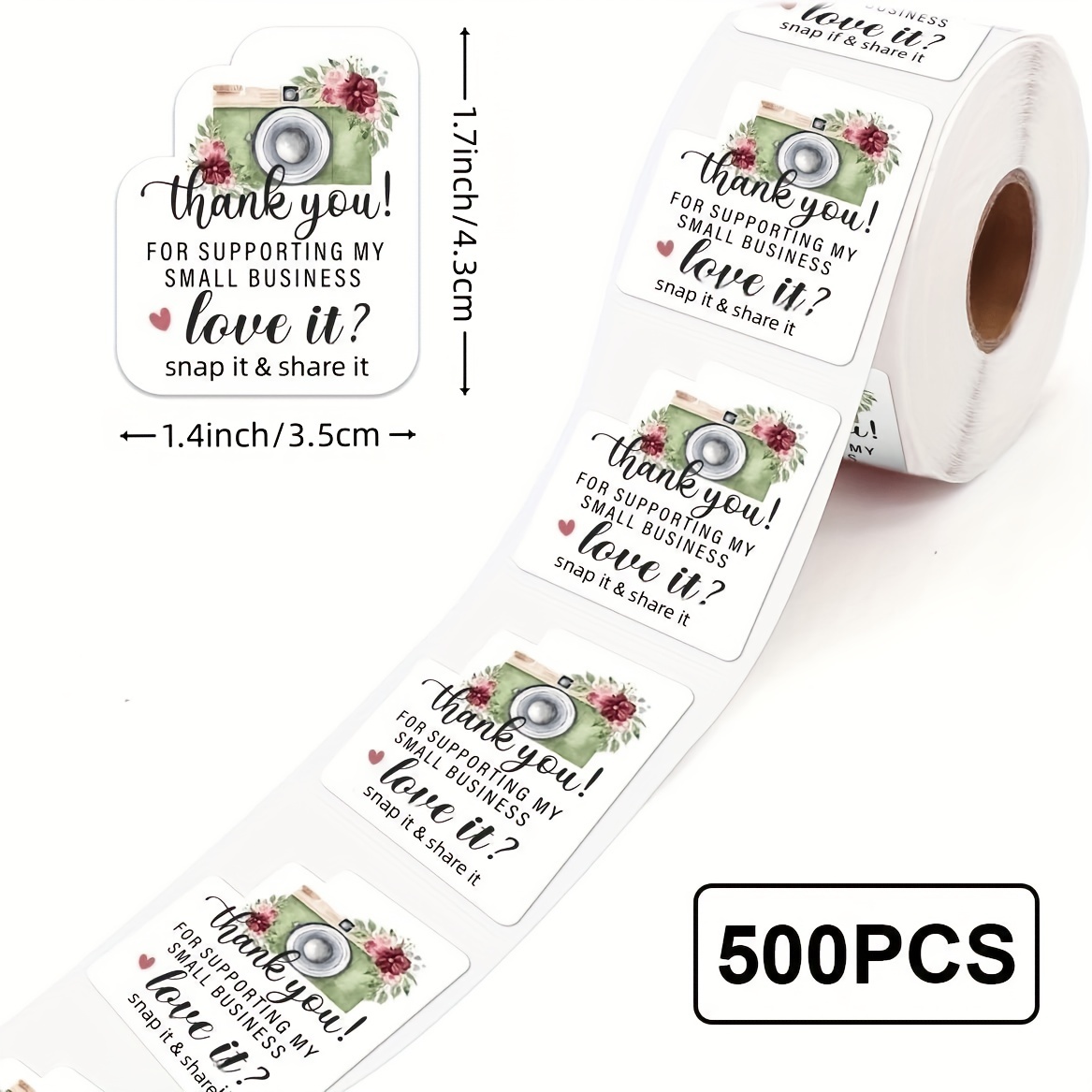 1.5 Handmade with Love Stickers Roll - Packing Stickers - Thank You Labels for Favors - Small Business Thank You Stickers | 500 Pcs