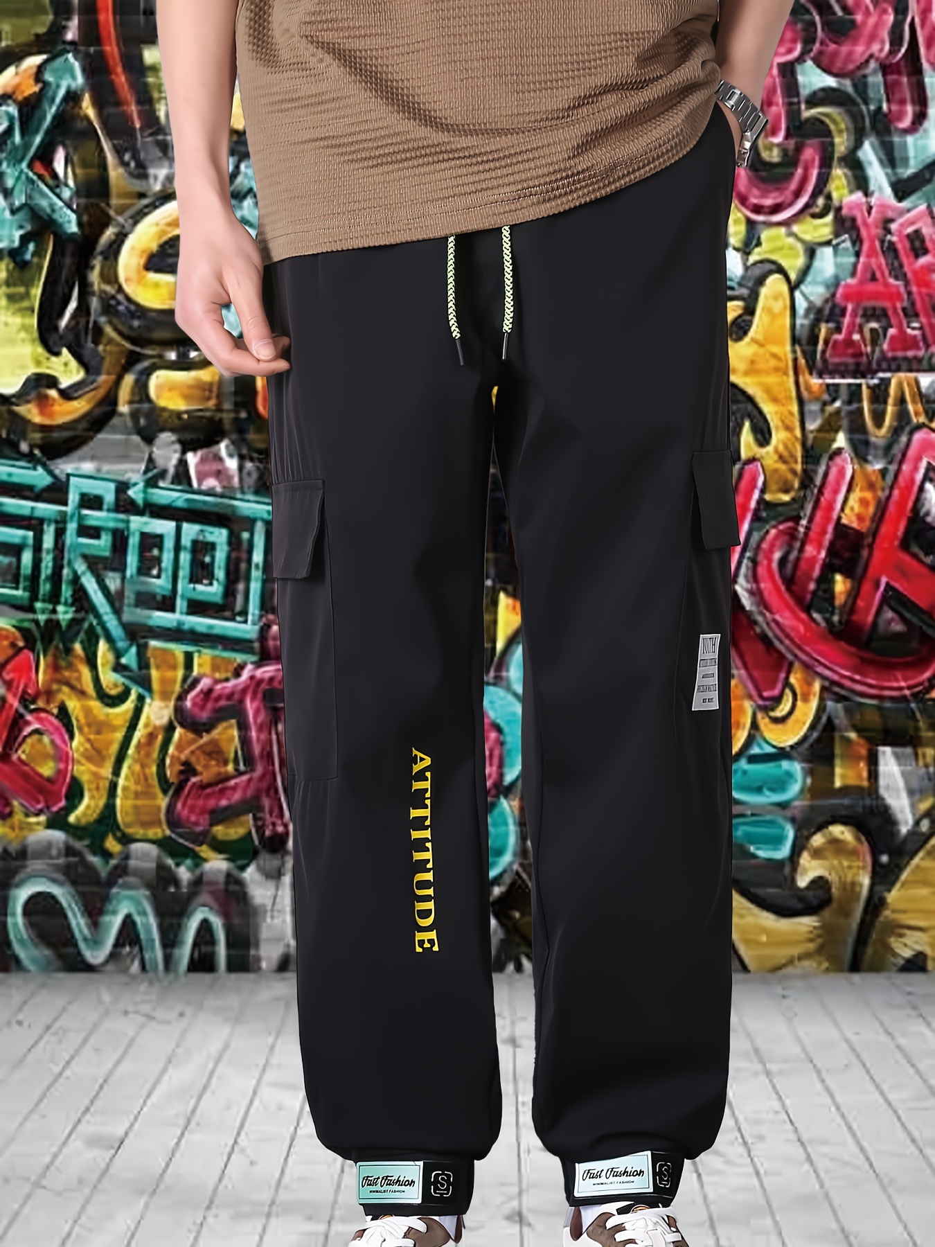 Side Strip Design Multi Flap Pockets Men's Straight Leg - Temu