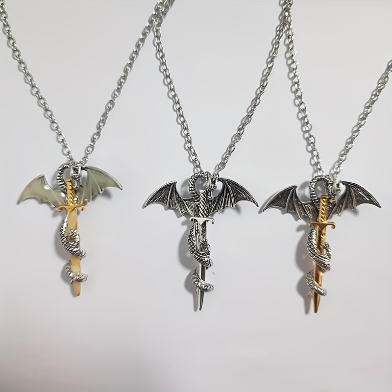 Men's Luminous Vintage Dragon Sword Pendant Necklace Glow - Temu