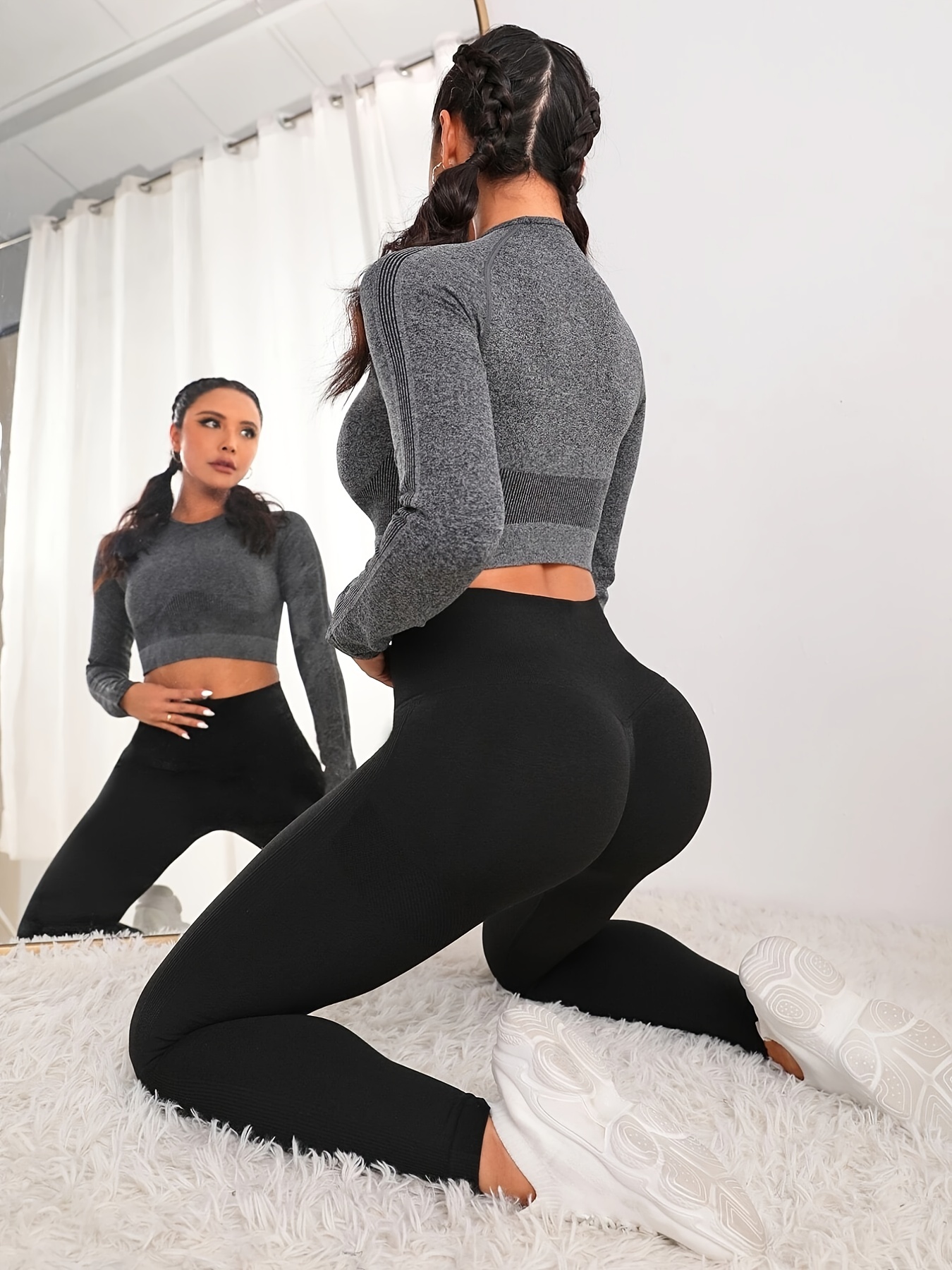 Women's Black Butt Lifting Yoga Leggings - High Stretch Ankle Length Pants  for Enhanced Comfort and Performance in Sports and Fitness Activities