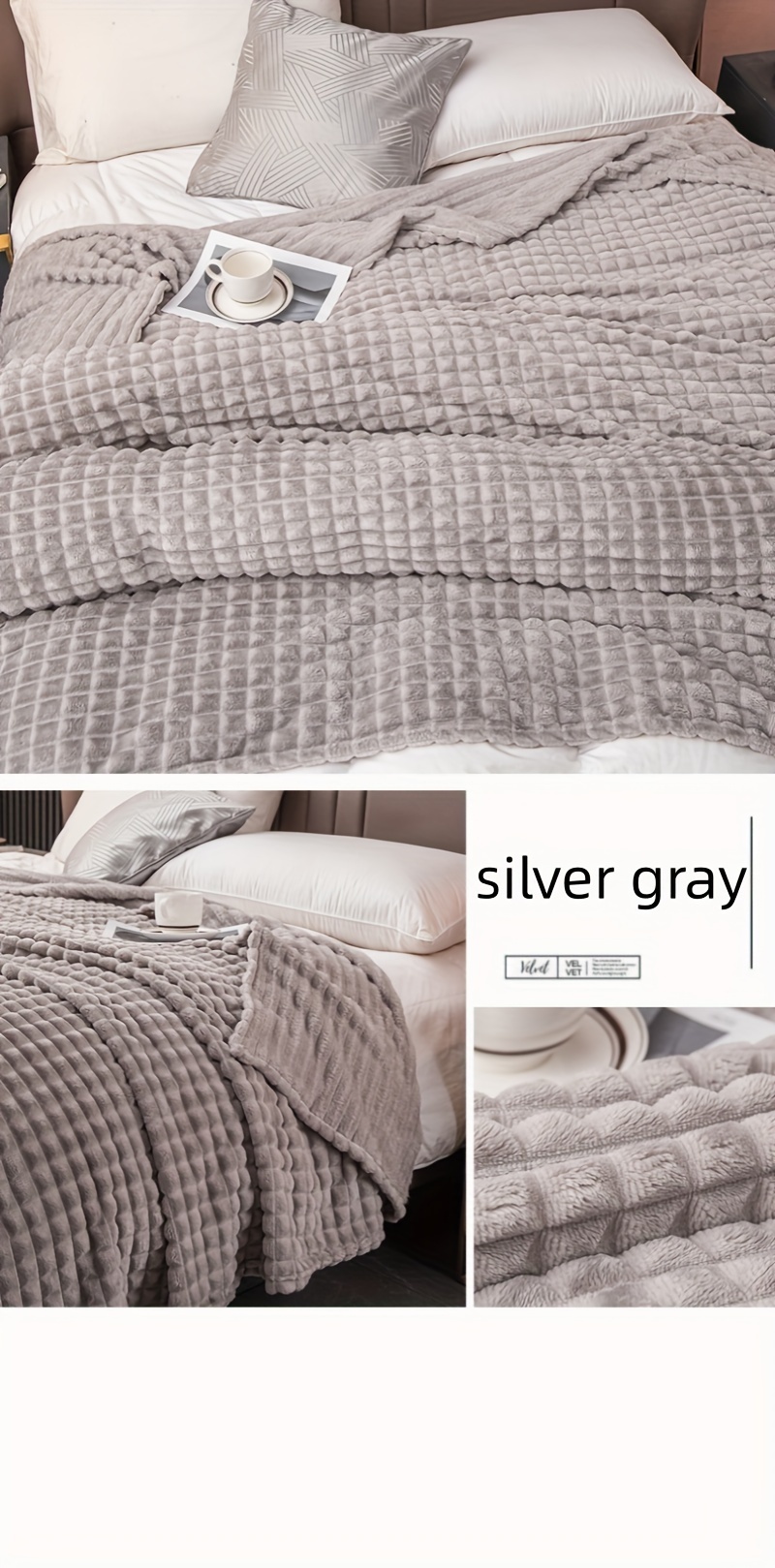 1  and comfortable waffle plush blanket milk velvet throw blanket bedding bedroom sofa   camping travel multifunctional blanket white gray green brown silvery gray solid color bed blanket checkered blanket   used as bed sheets suitable for   and machine washable details 1