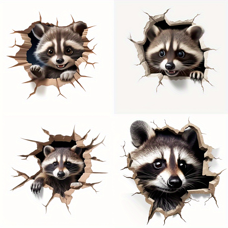 1 Cute Playful Baby Raccoon Stickers For Wall Fridge Toilet - Temu