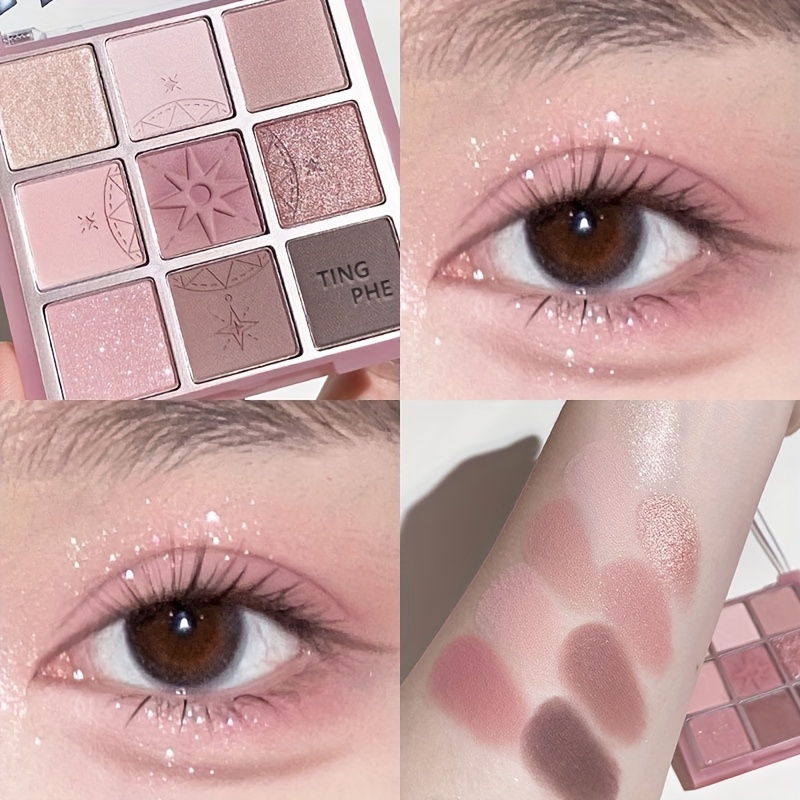 

Star Moon Compass 9-color Eye Shadow Palette Low Saturated Pearly Glitter Matte Finish Peach Rose Color Eyeshadow Palette
