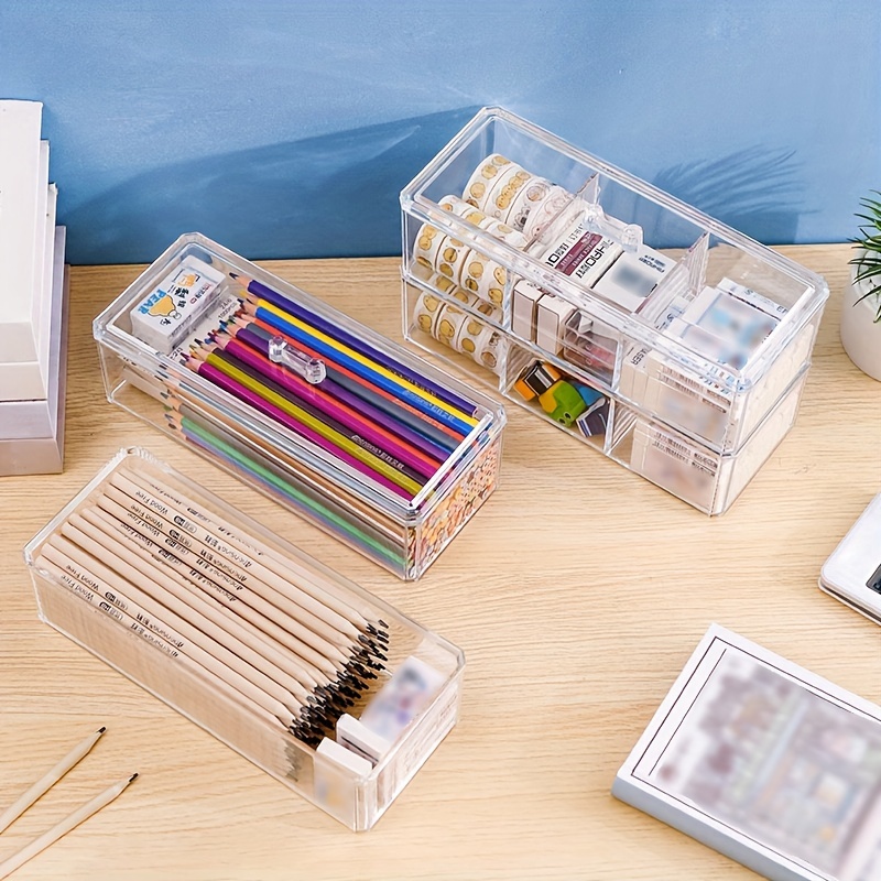 Pencil Storage Box Large capacity Transparent Stationery Box - Temu