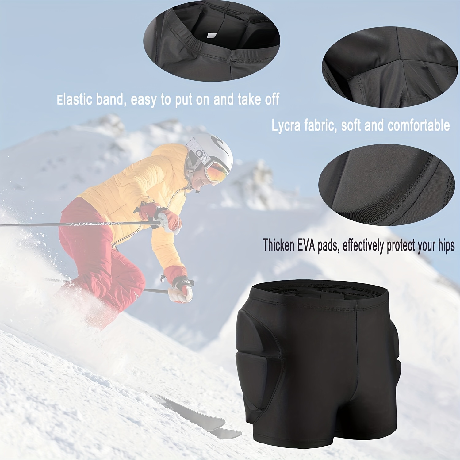 3D Hip Protective Padded Shorts EVA Tailbone pad Impact Gear for Skiing  Skating Snowboarding Skateboarding