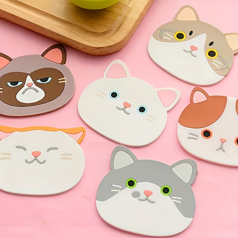 Cute Cat Silicone Coaster Kawaii Animal Shaped Insulated - Temu