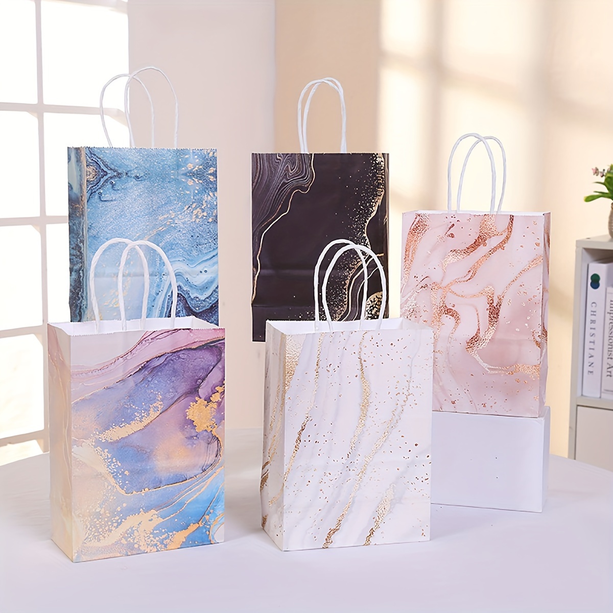 Small Thank Gift Bags Marble Mini Gift Bags Golden Ribbon - Temu