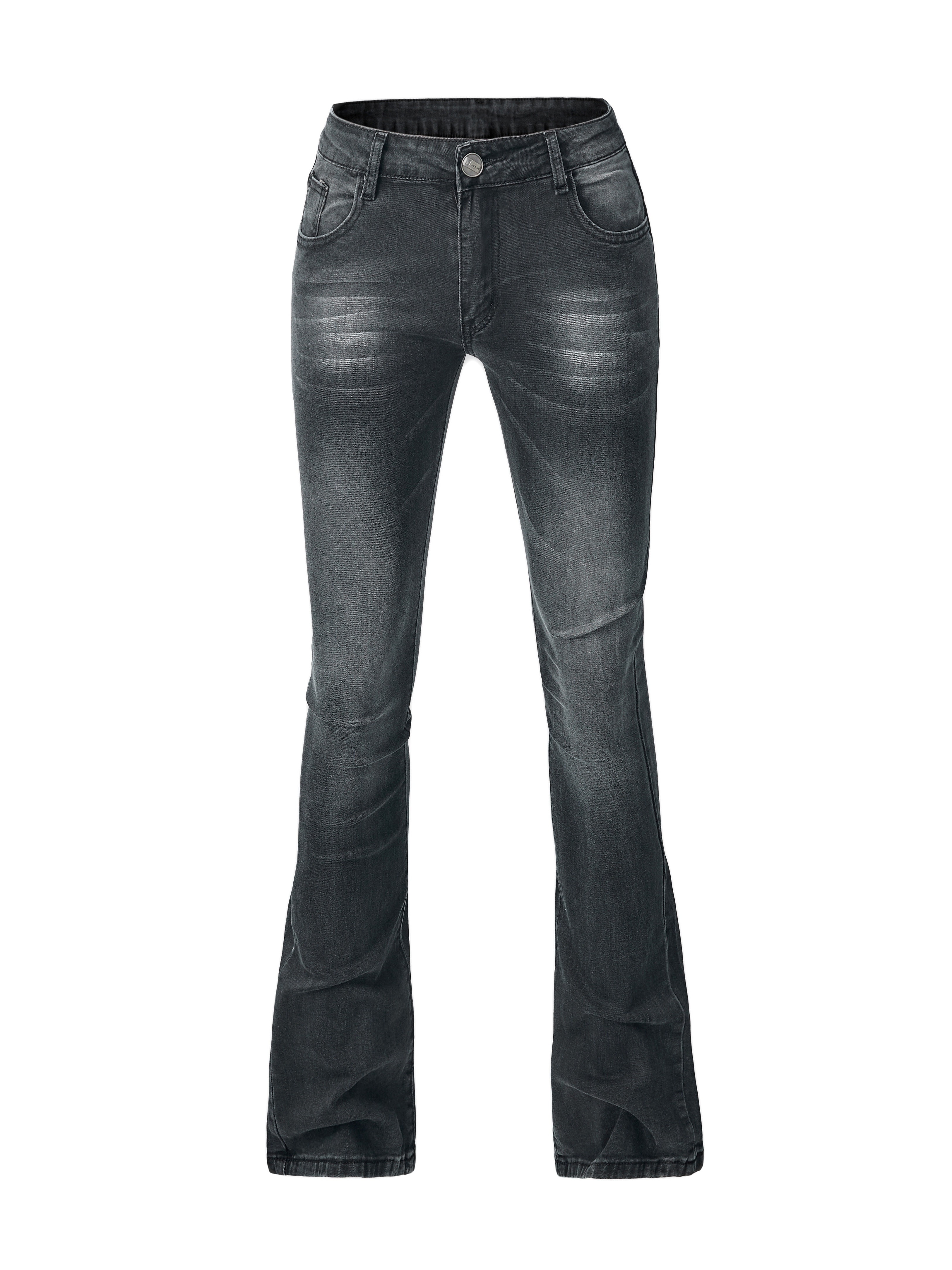 Dark Blue V Cut Flare Jeans Layered Water Ripped Embossed - Temu