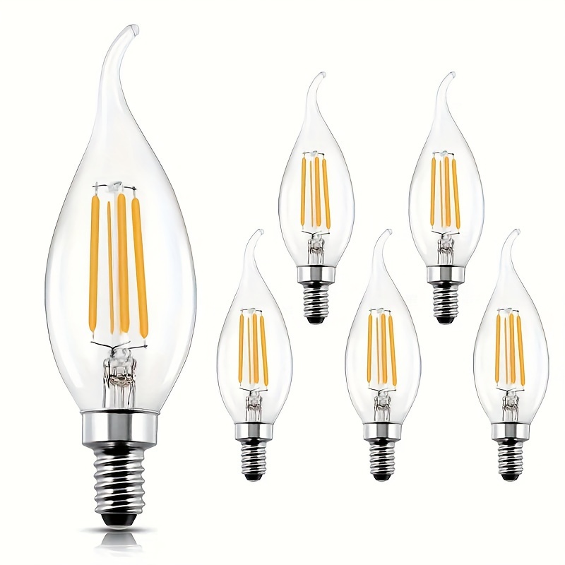 Bombilla LED regulable E12, equivalente a 40 W, para candelabros y  candelabros, punta de llama, luz blanca cálida de 2700 K, filamento de 4 W,  120 V