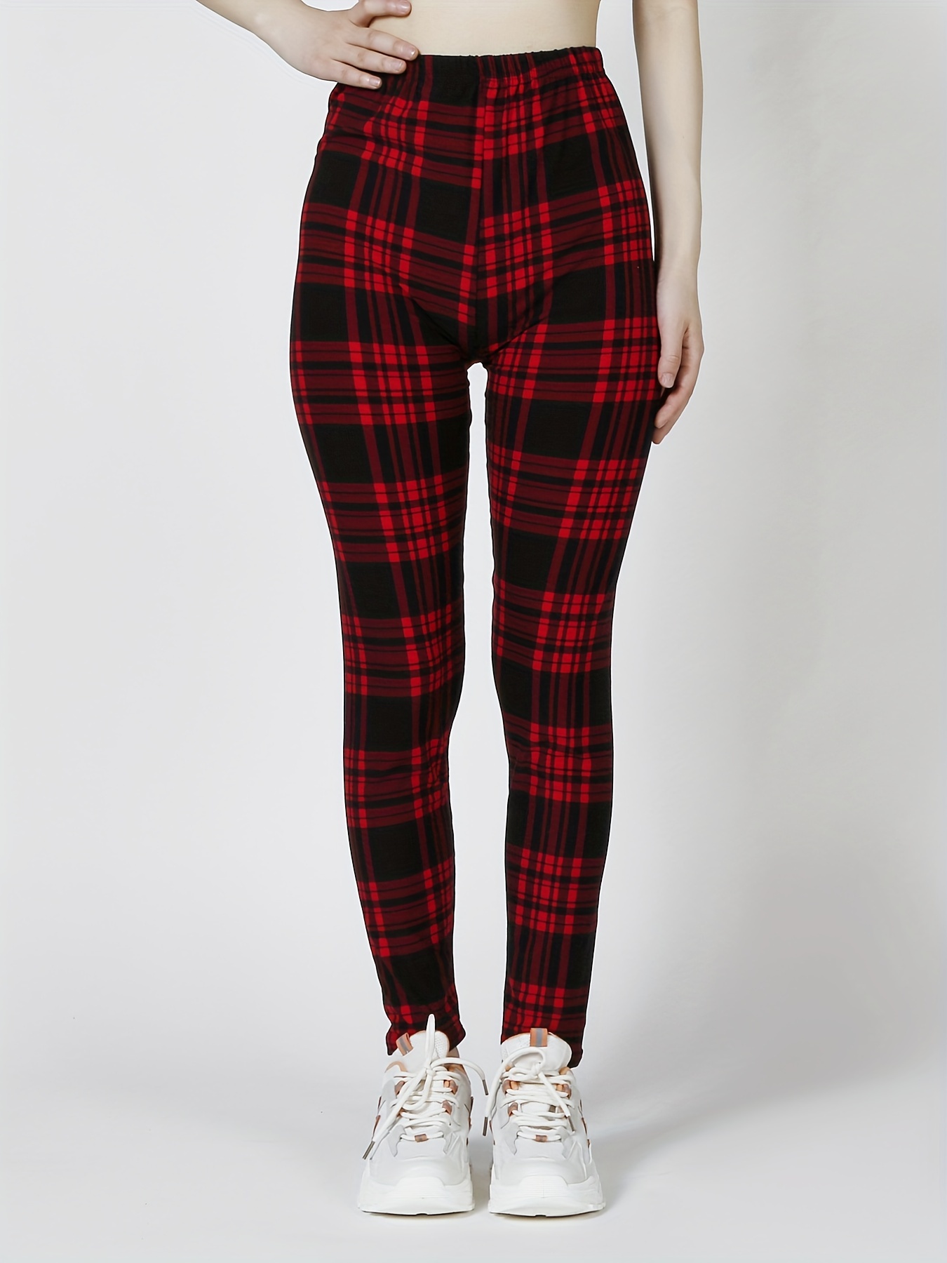 Sexy Plaid Print Leggings Casual High Waist Elastic Fashion - Temu