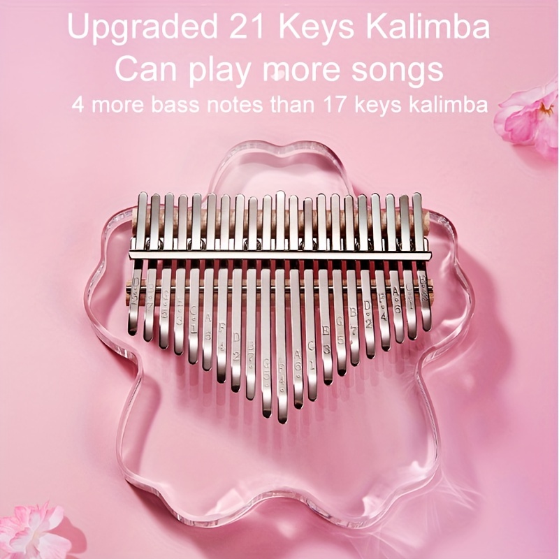 Lipfer Kalimba Piano Mignon 17 Clés – Forme De Fleur Rose Cerise Transparent, Instrument De Musique Pour Enfants – Cadeau Noël Ou Anniversaire