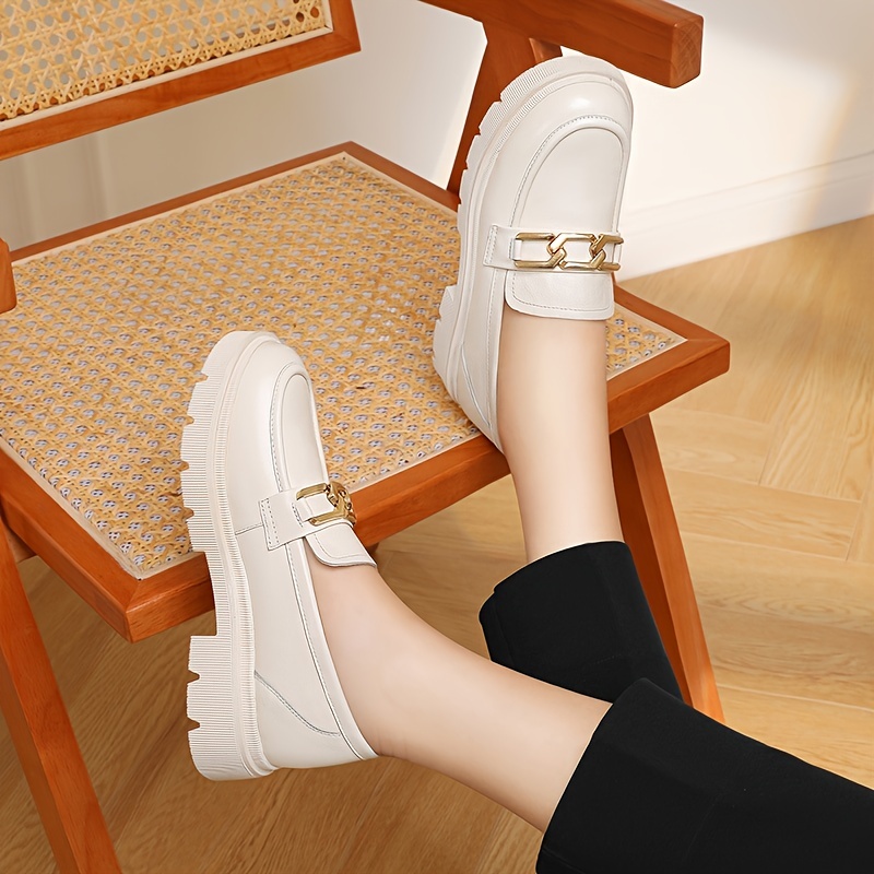 Women's Chain Decor Loafers Platform Chunky Heeled Shoes