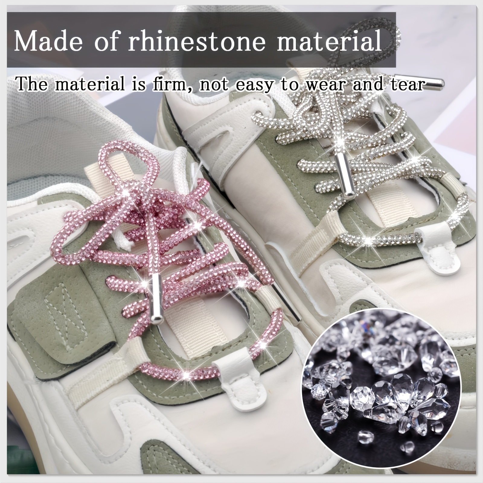 Cotton with Rhinestone, Bling Bling Shiny Round Shoelaces for Sneakers,  PeachPuff, 1200x4mm