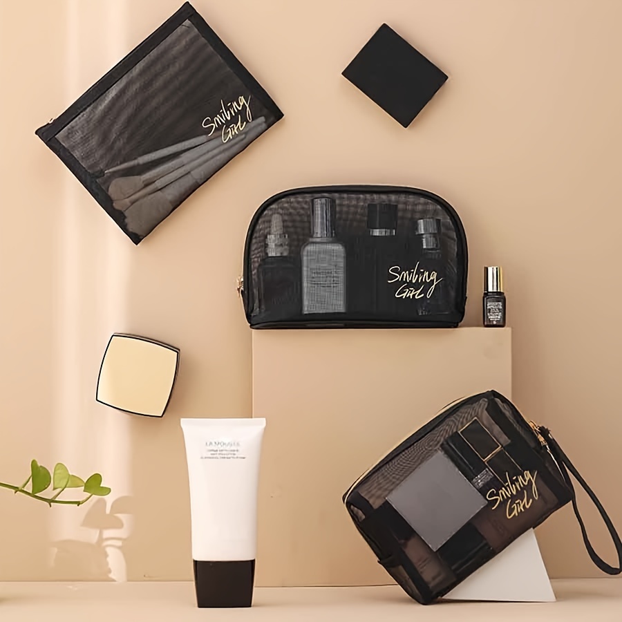 Mesh Makeup Bags Transparent Mesh Cosmetic Bag Portable Travel Organizing  Zipper Pouch Toiletries Makeup Pouches For Home Office Accessories Dorm