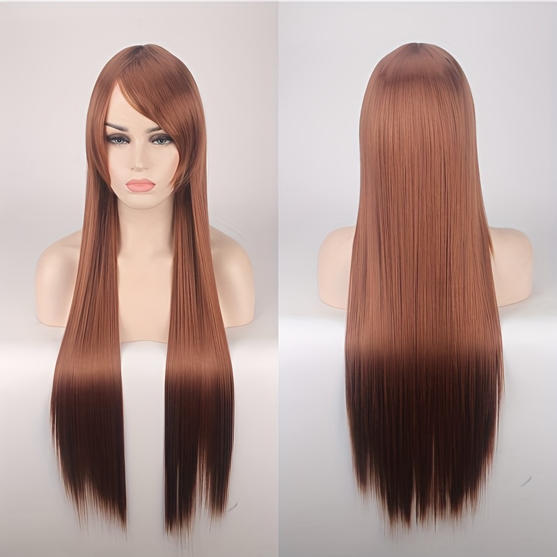 Brown Long Straight Hair Wig with Bangs 81 cm for Women