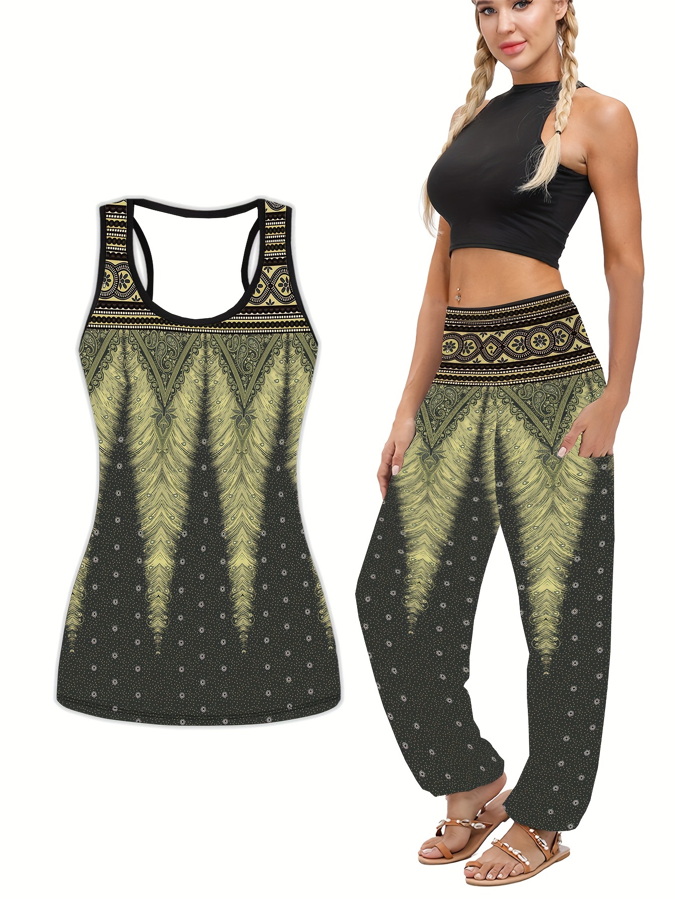 Buy Harem Pants Set With Sleeveless Top, Women Two Piece Outfit
