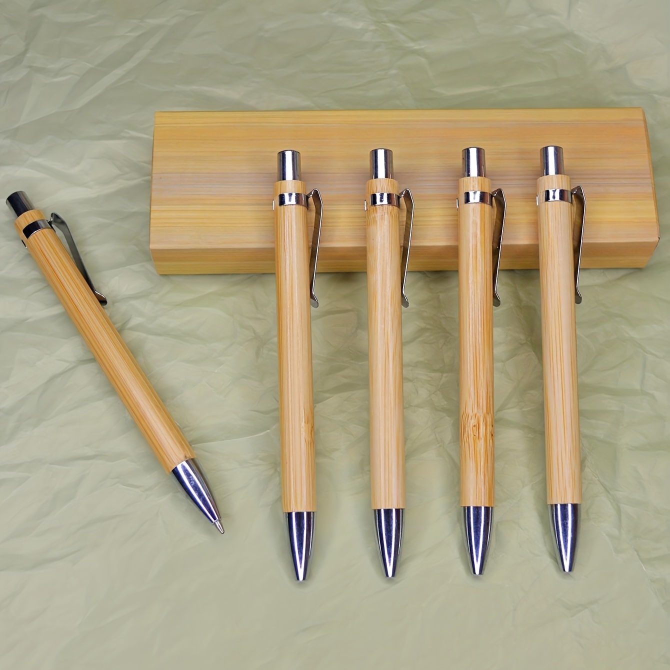 

12pcs Bamboo Pen Set Creative Fashion Pen Clip Press Bamboo Wood Ballpoint Pen Oily Portable Office Signature Pen