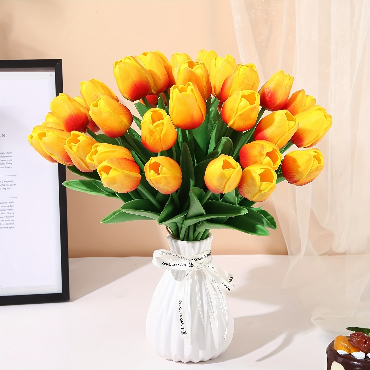 Decoration Wedding Bouquet Decor Orange Artificial Tulips - Temu
