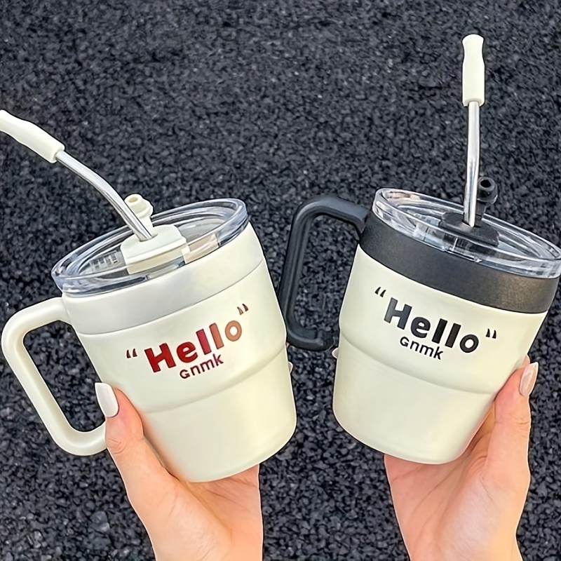 Stainless Steel Coffee Mug With Lid And Straw - Double Walled Cup For  Summer And Winter Drinks - Perfect Birthday Gift - Temu
