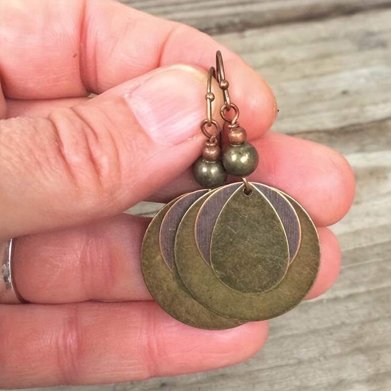 Bohemian Vintage Round Water Drop Shape 3 Layer Dangle Earrings