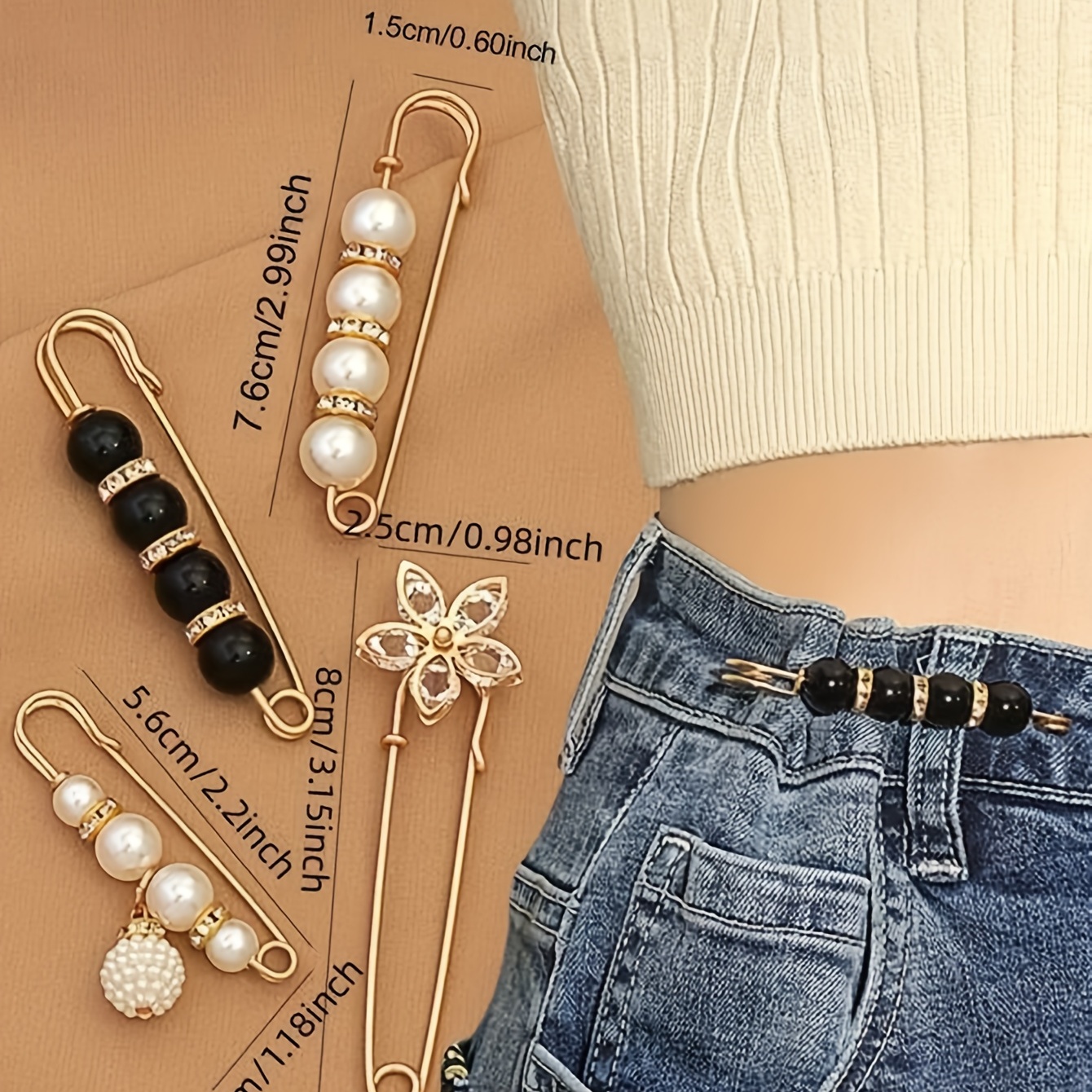 1set Women's Brooch Tighten Waist Brooches for Women Skirt Pants Jeans  Adjustable Waist Clip Metal Pins Clothing Accessories