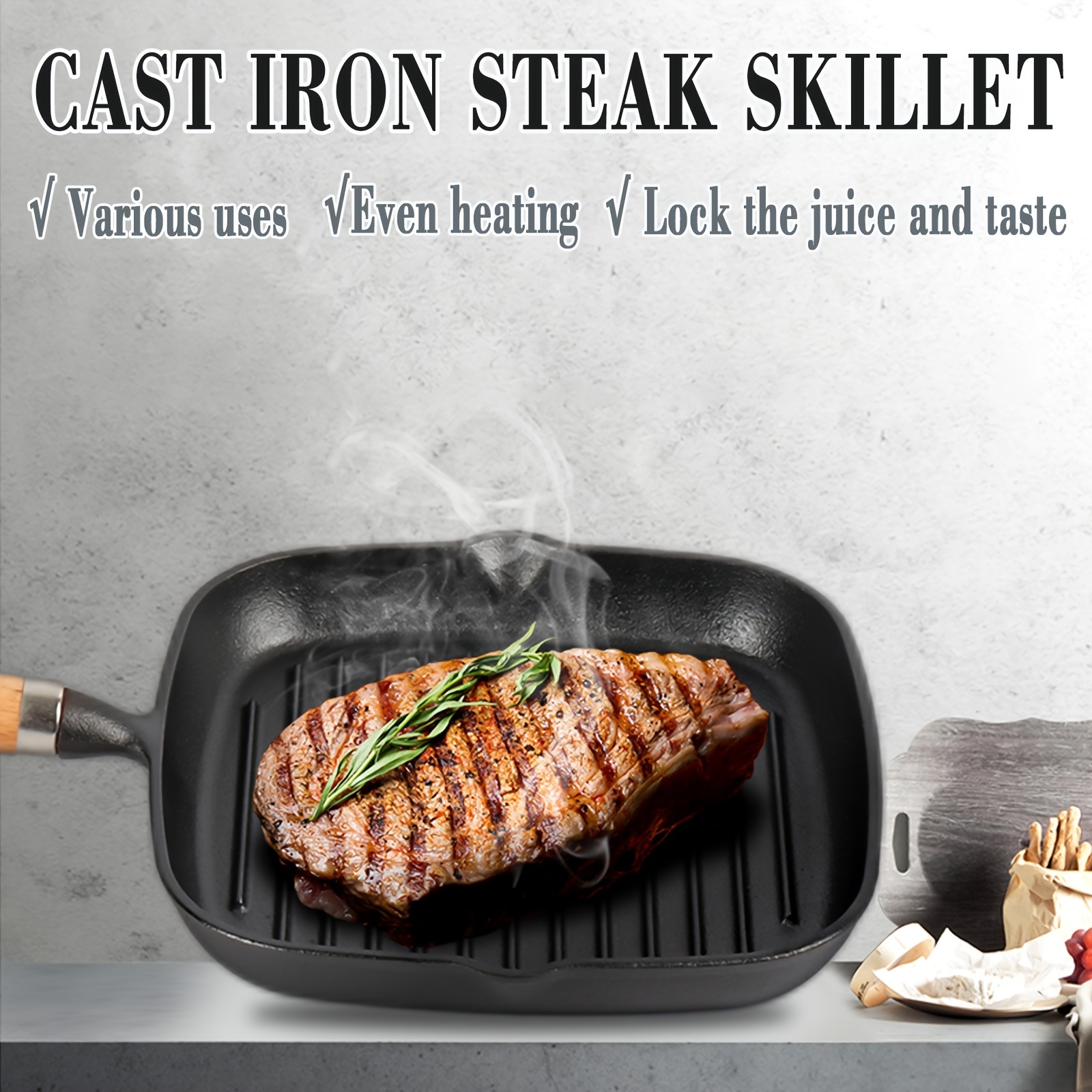 Steak Pan Cast Iron Square Grill Pan Skillet Pan With Handle - Temu