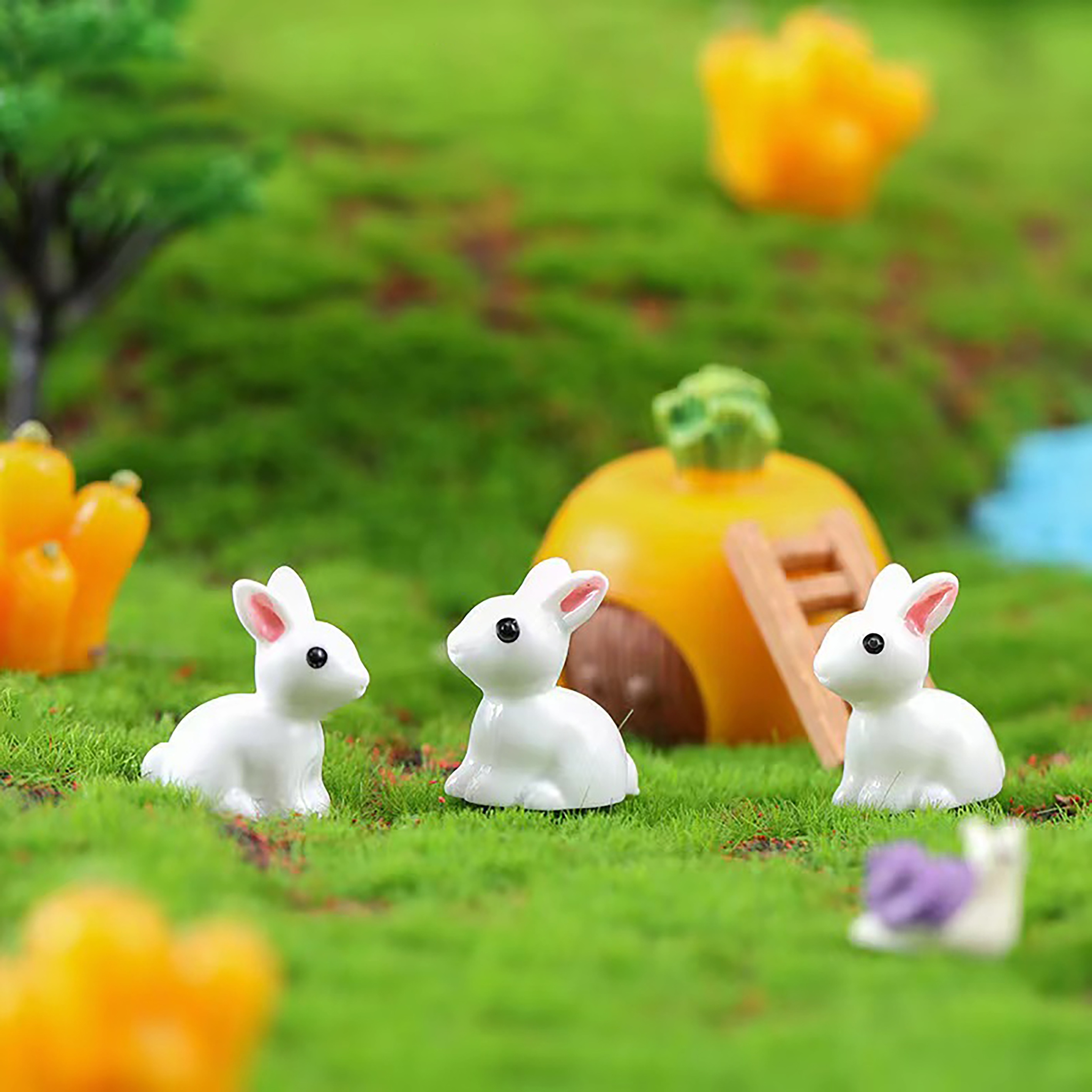 White Rabbit Figurine Bunny Easter Figurines Plastic Resin 5 pcs