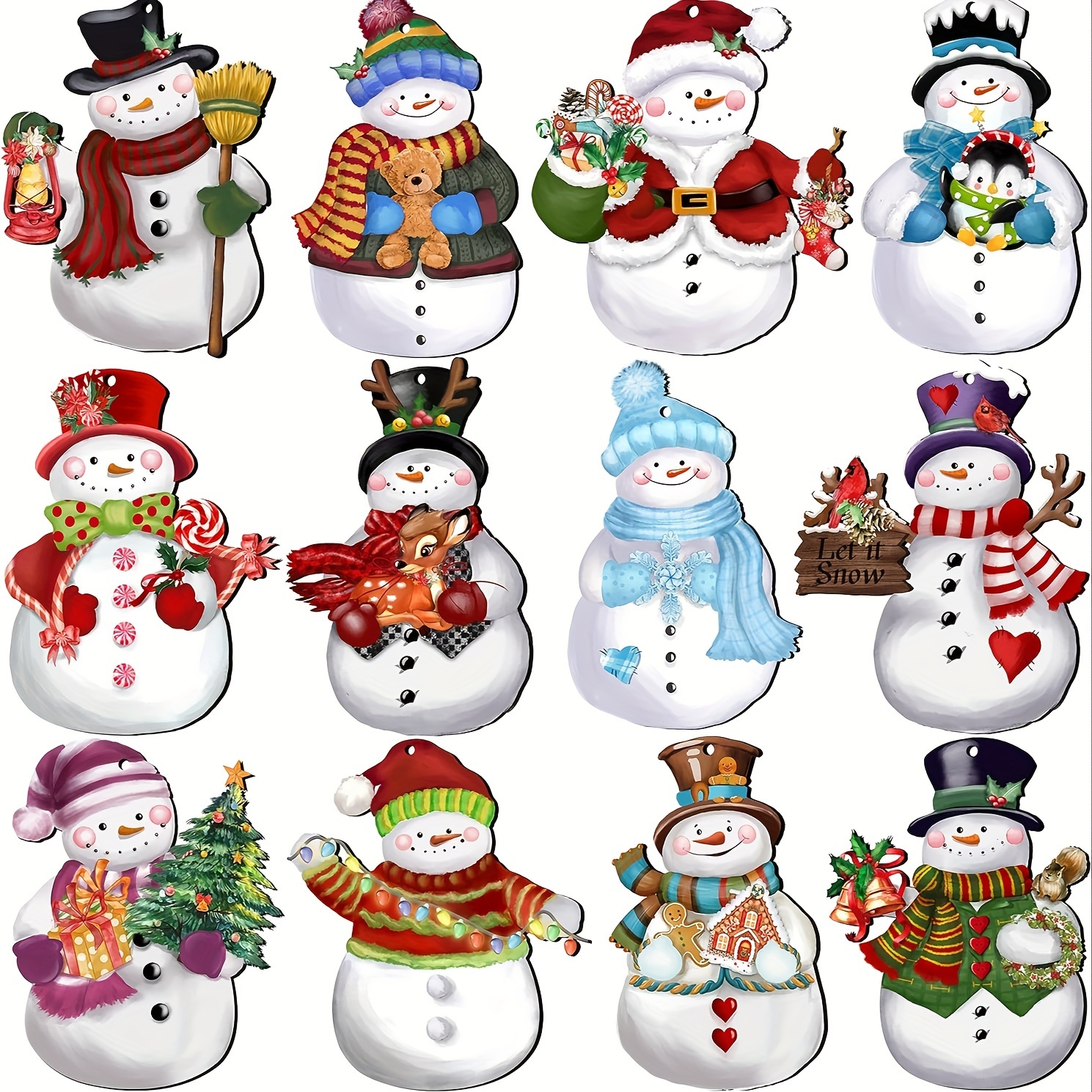 TEMU 12pcs Christmas Snowman Wooden Ornaments Christmas Tree Hanging Wooden Crafts Christmas Decoration Christmas Party Supplies