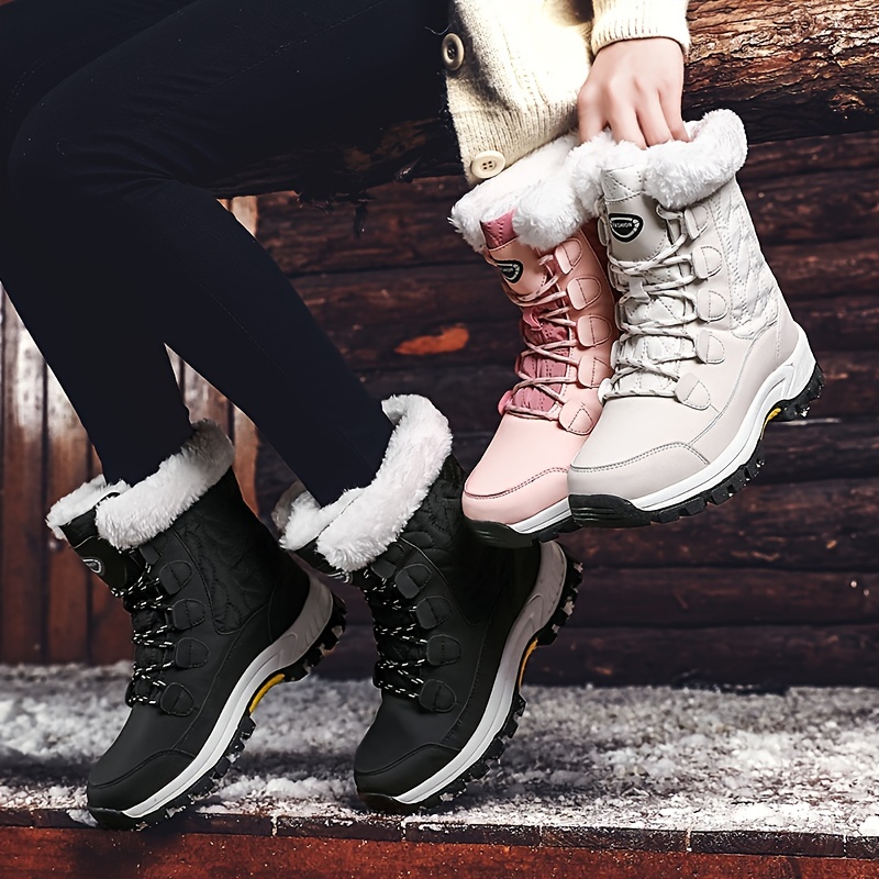 Women's Outdoor High Top Snow Boots Warn Faux Fur Lined Snow - Temu