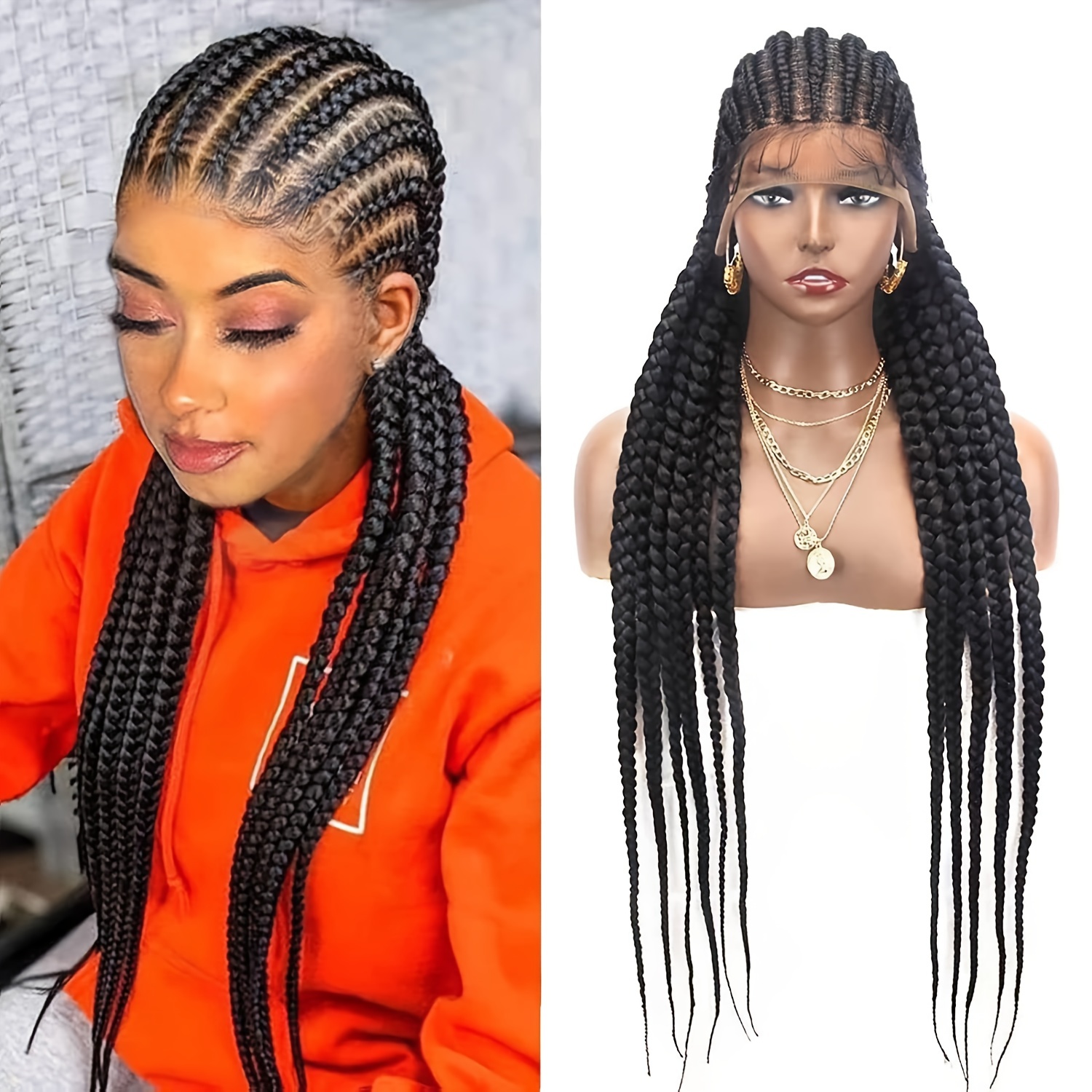 Full Lace Front Box Braided Wigs Black Women Cornrow Braids - Temu Canada