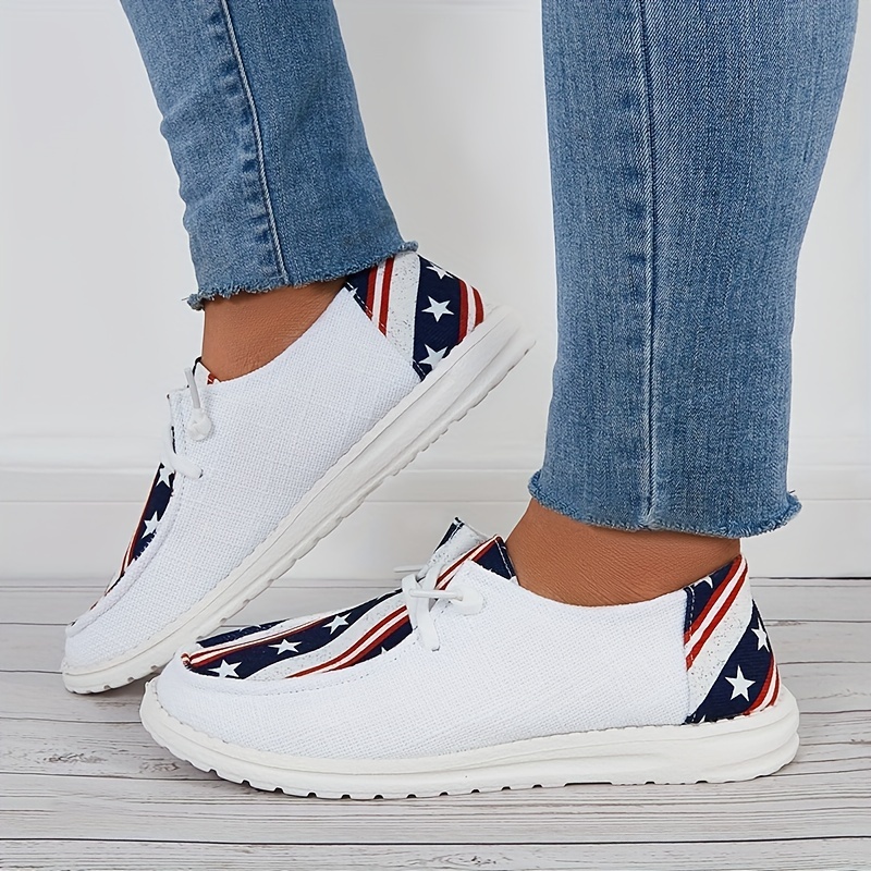 Mujeres C modas Zapatos De Lona Con Estampado De Bandera Americana Zapatos Planos Ligeros Para Exteriores