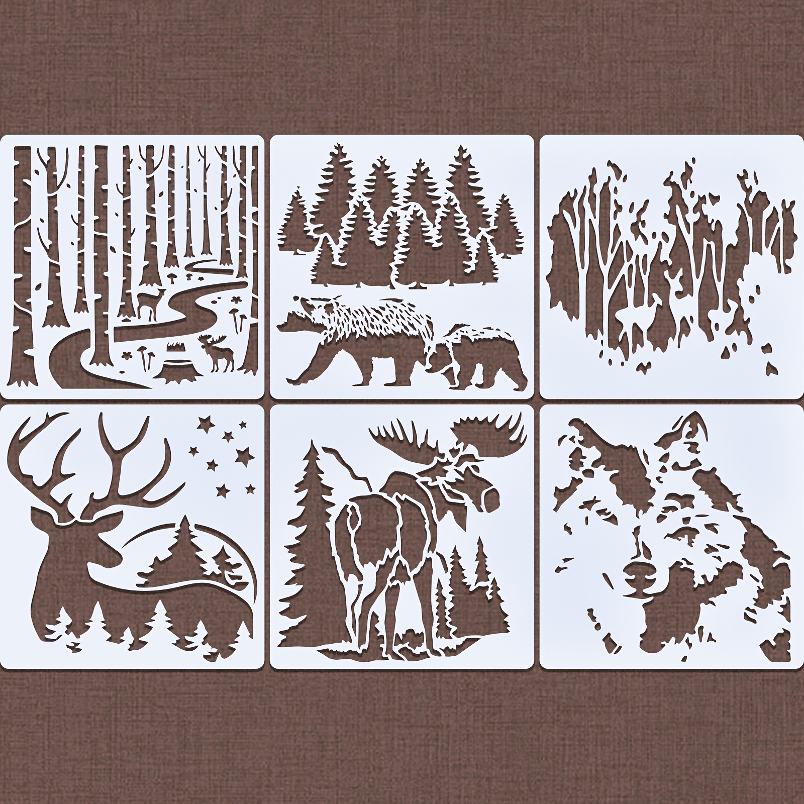 10pcs Bear Deer Wolf Mountain Animal Stencil Bison Tree Wildlife Forest  Animal Stencils Template Wood Burning Stencils Patterns Reusable Stencils  For