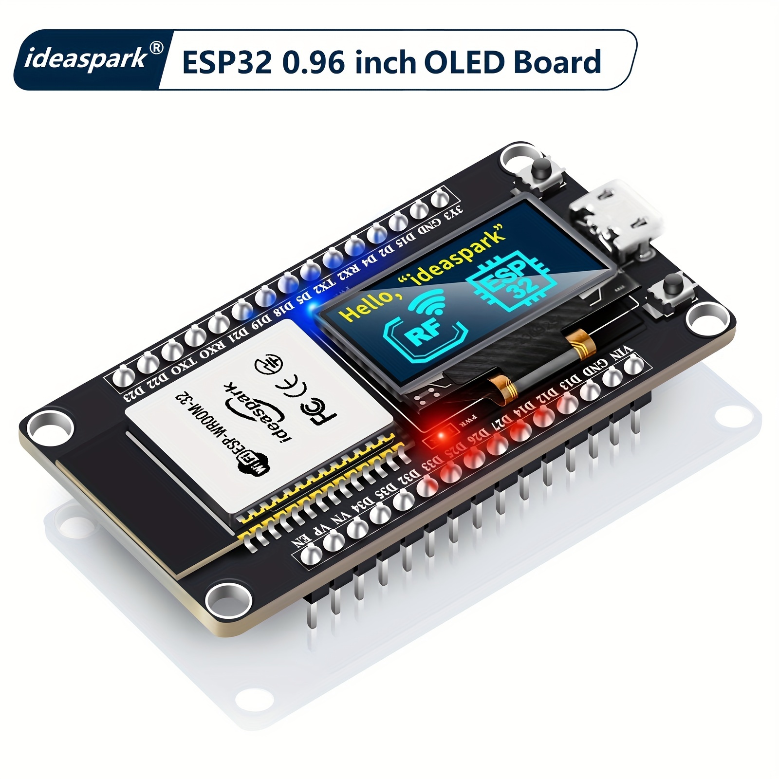 

Esp32 Development Board Integrated 0.96 Inch Oled Display, Ch340 Driver, Wifi+ble Wireless Module, And Micro Usb Works, Great For Arduino/micropython (pin Header Soldered)
