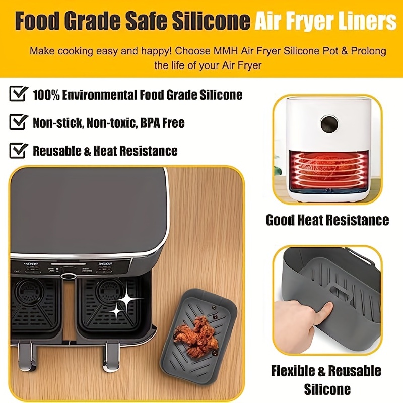 2Pcs Air Fryer Silicone Pot For Ninja Foodi Dual DZ201 Reusable Silicone  Air Fryer Liner Air