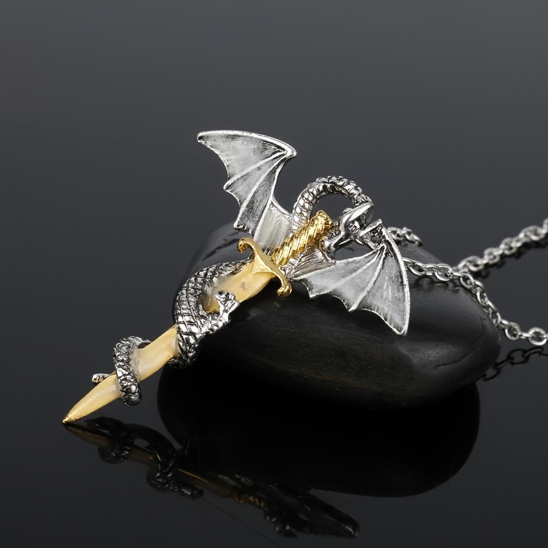 Men's Luminous Vintage Dragon Sword Pendant Necklace Glow - Temu