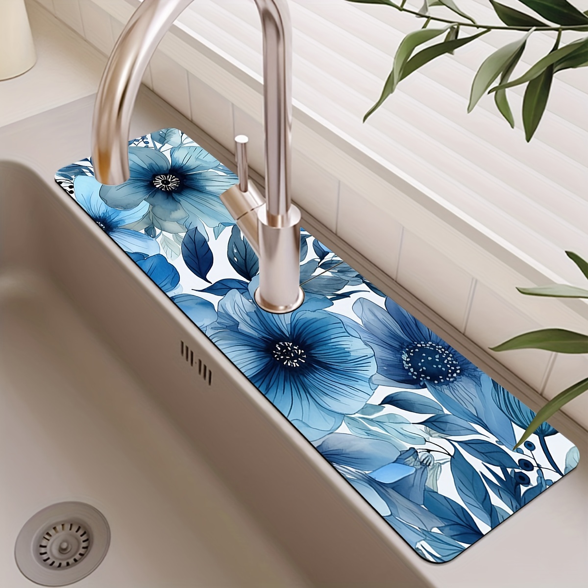Floral Sink Faucet Absorbent Mat, Drainage Pad, Kitchen, Bathroom Sink Pad,  Countertop Drain Pad, Diatomaceous Washbasin Mud, Cuttable Quick Drying Pad  - Temu