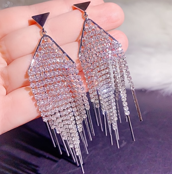 10 pairs lot shiny zircon decor dangle earrings simple luxury style zinc alloy jewelry gift for friends details 7