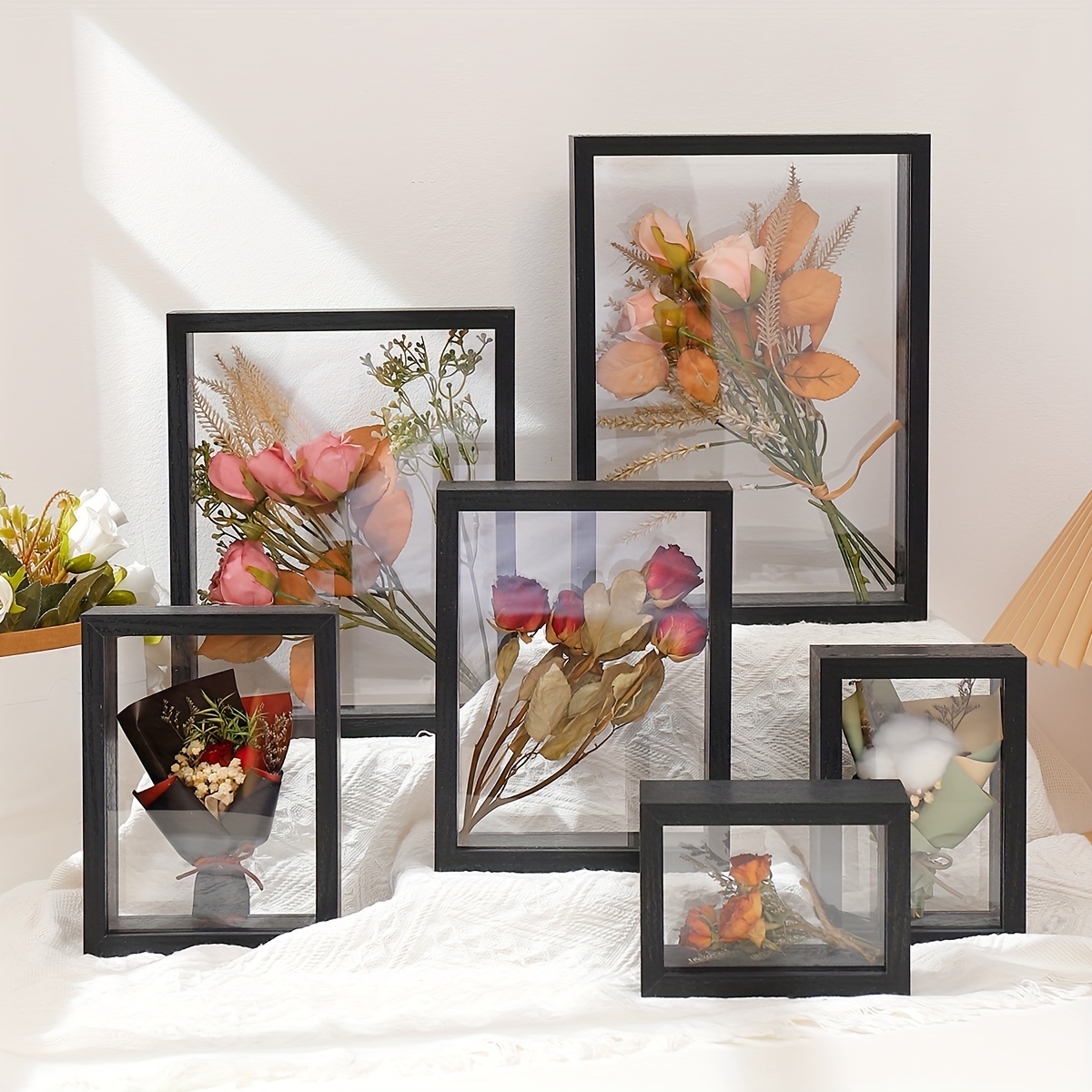  Glass Frame for Pressed Flowers, Leaf and Artwork - Hanging  Gold 6x6 Square Metal Picture Frames, Clear Double Glass Floating Frame,  Wall Decor Photo Display, Set of 2 Flower Press